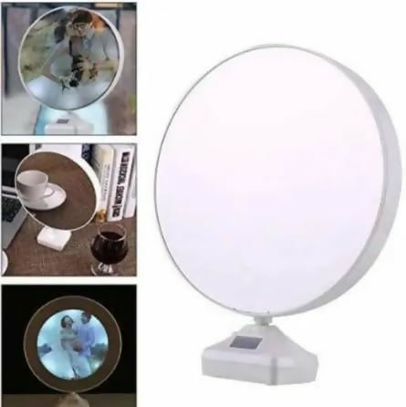 Customized Round LED mirror Photo Frame Lamp with White Base – Personalized Night Light for Couples with Glowing Effect – Romantic Tabletop Décor Gift for Anniversaries, Weddings, Valentine's Day & Special Occasions