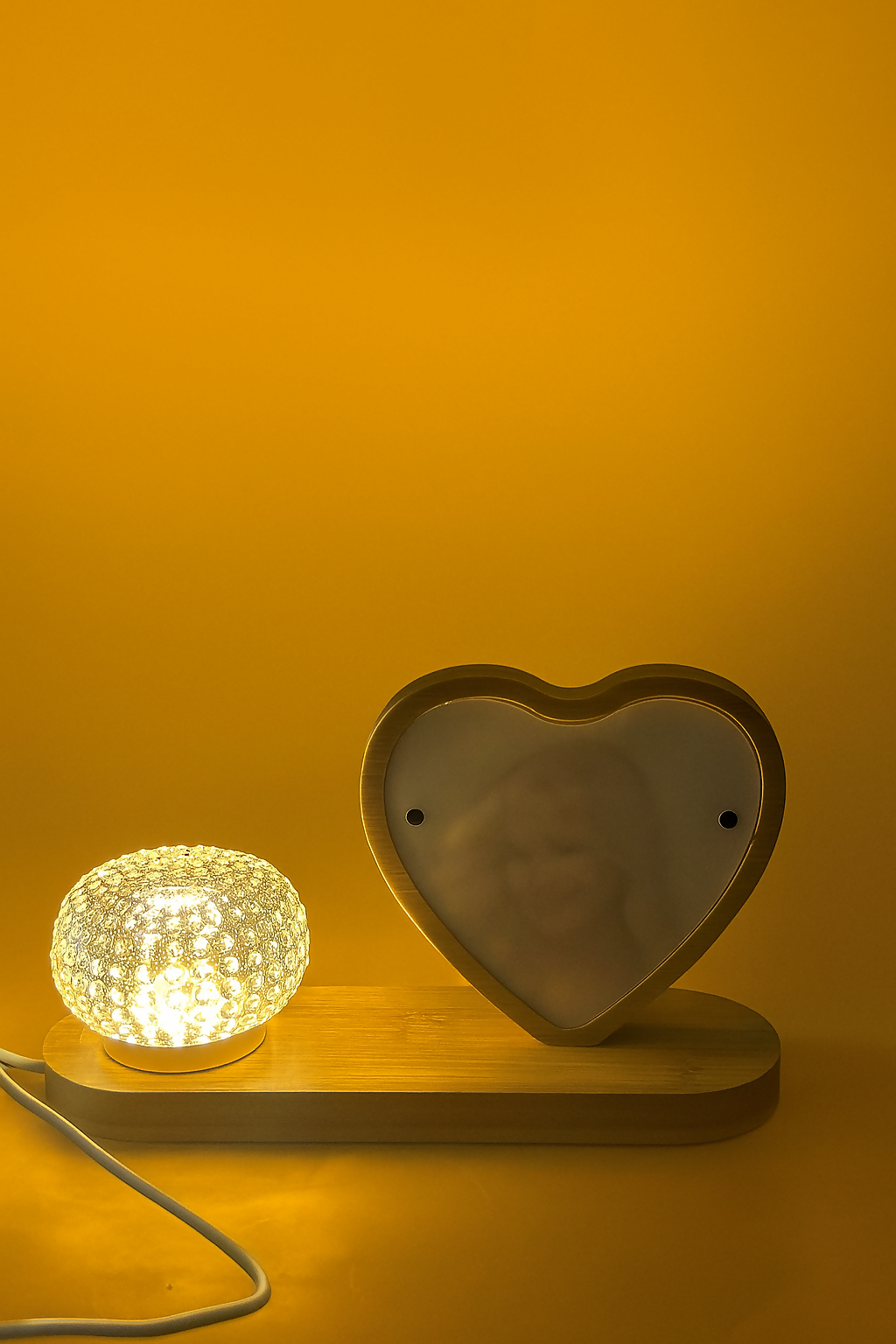 Personalized Wooden Heart-Shaped LED Photo Frame Lamp with Crystal Button Light – Custom Engraved Night Light Gift for Birthday, Anniversary, or Valentine's Day – USB Powered Decorative Table Lamp with Photo Display