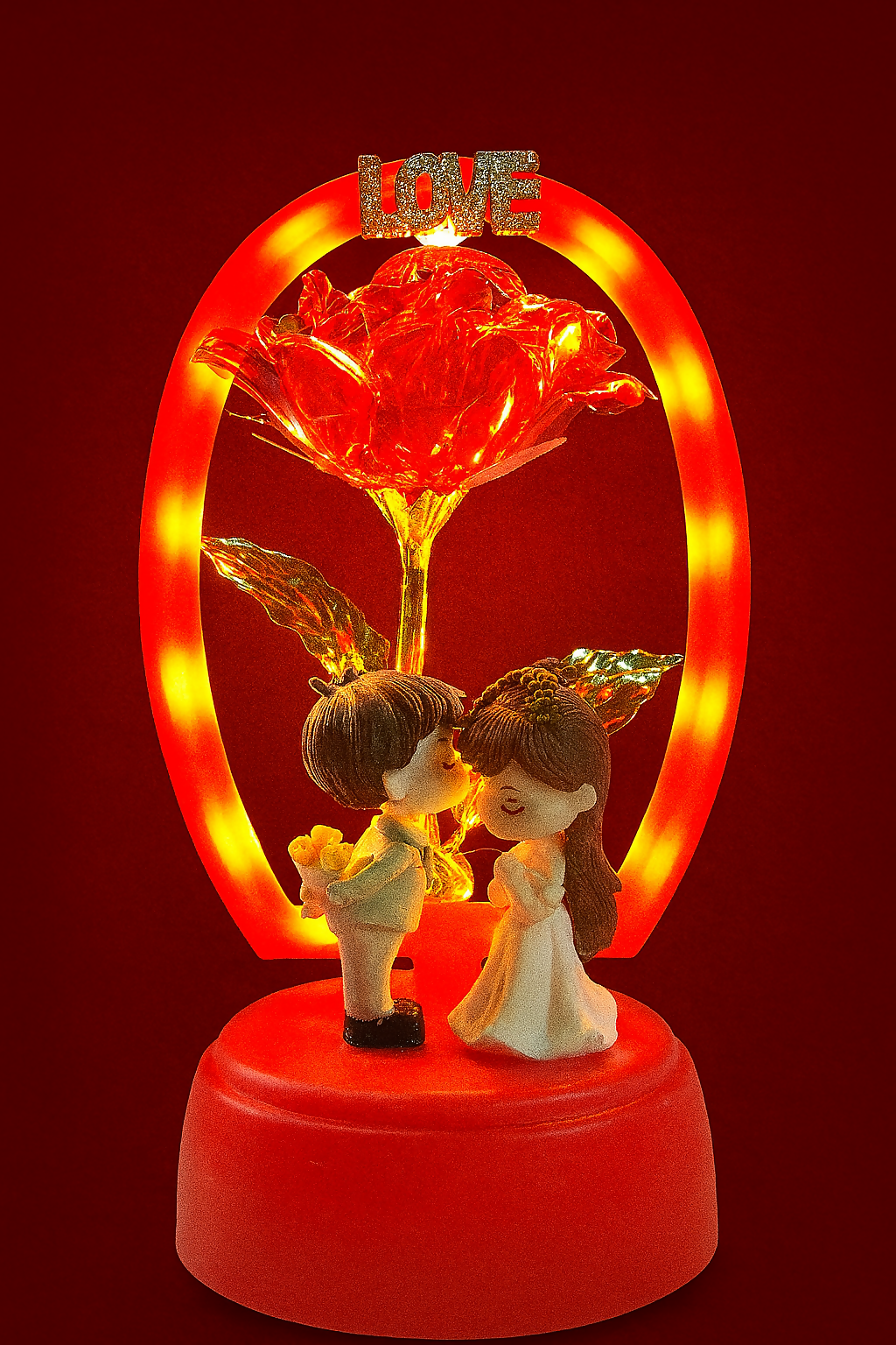 Romantic LED Rose Love Couple Showpiece Night Lamp – Decorative Valentine Gift for Girlfriend, Boyfriend, Anniversary, Birthday & Home Decor (Battery Operated – Red Rose Light)