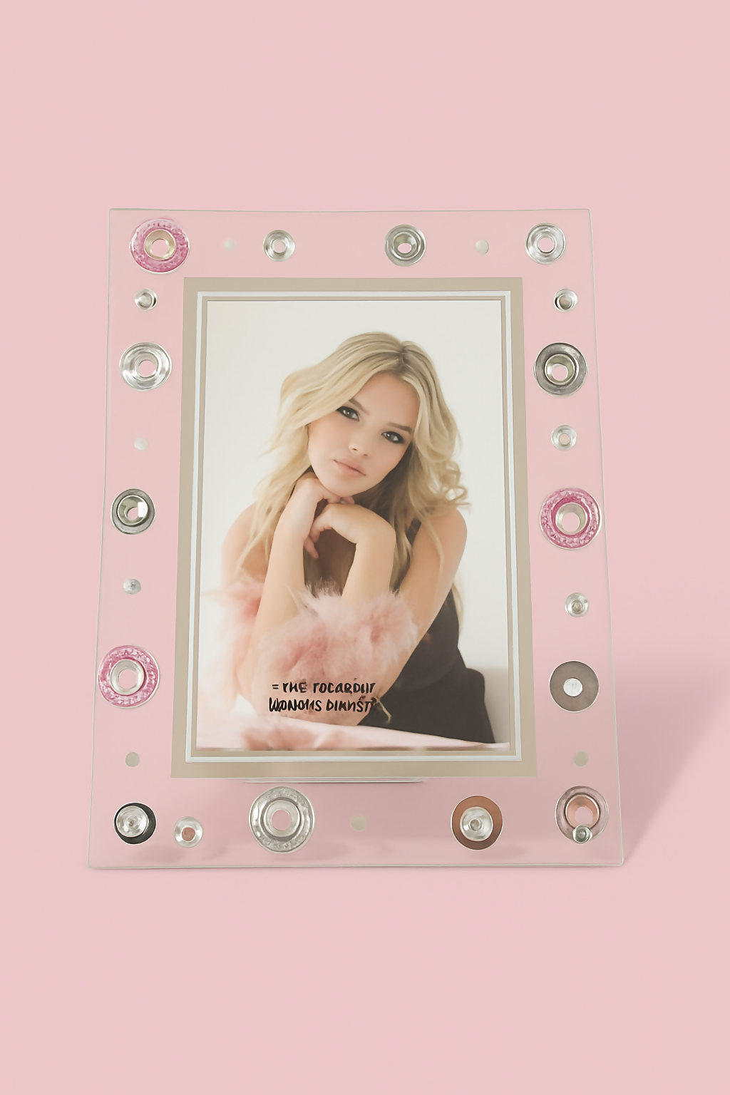 Elegant Crystal Studded Glass Photo Frame 4x6 Inch | Decorative Pink & Silver Bead Border Picture Frame for Tabletop Display | Gift for Home & Office Decor