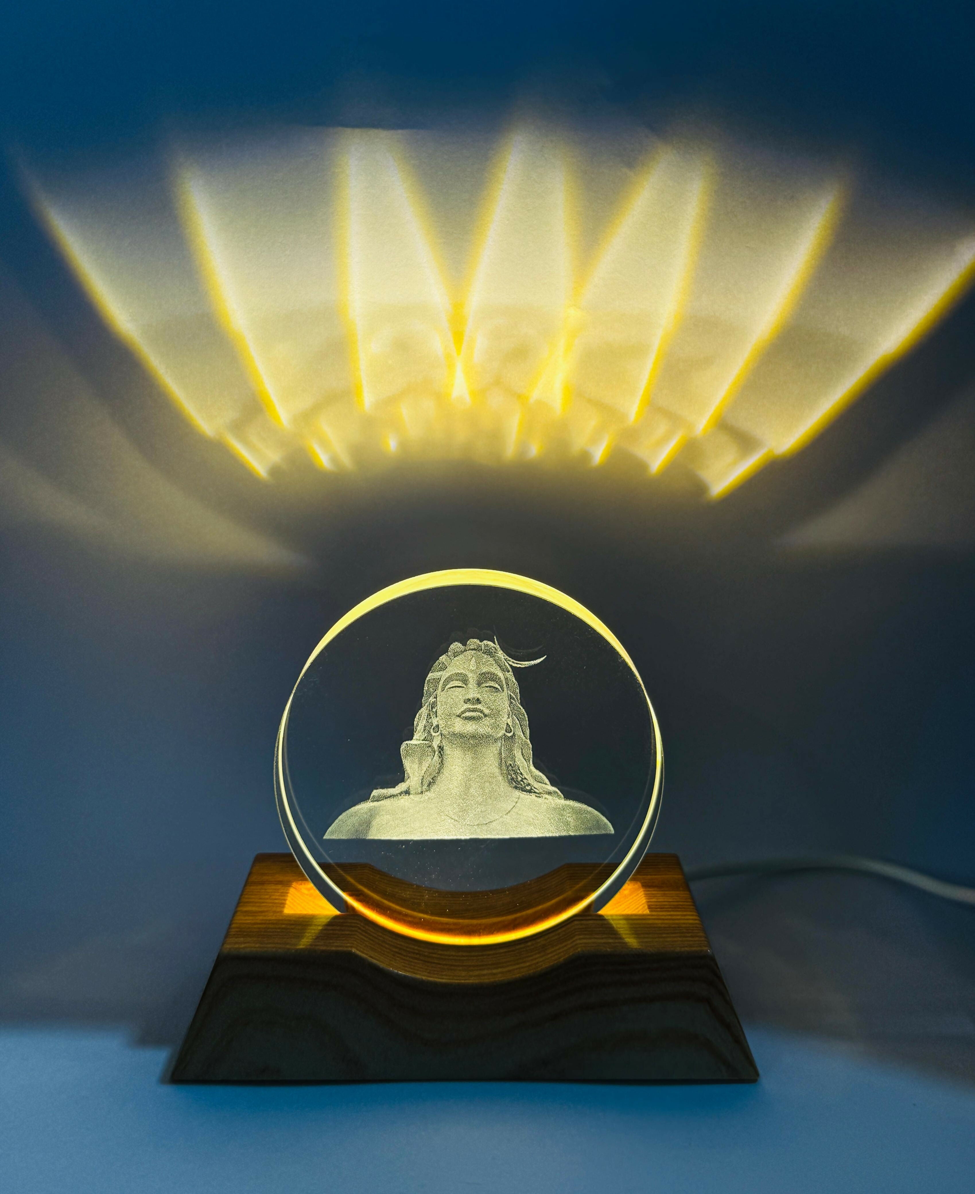 Adiyogi Shiva 3D LED Night Lamp with Wooden Base | Laser Engraved Acrylic Panel Light of Lord Shiva | Ambient Glow Spiritual Lamp for Meditation, Home Temple & Gifting | Mahadev Mood Light Decor