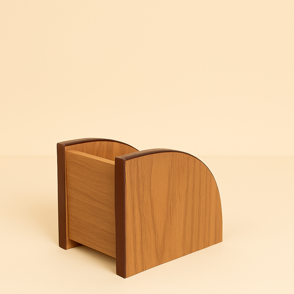 Premium Wooden Desk Organizer with 3 Compartments – Office Tabletop Storage Caddy for Pens, Remotes, Stationery, and Accessories – Elegant Brown Finish with Curved Side Design