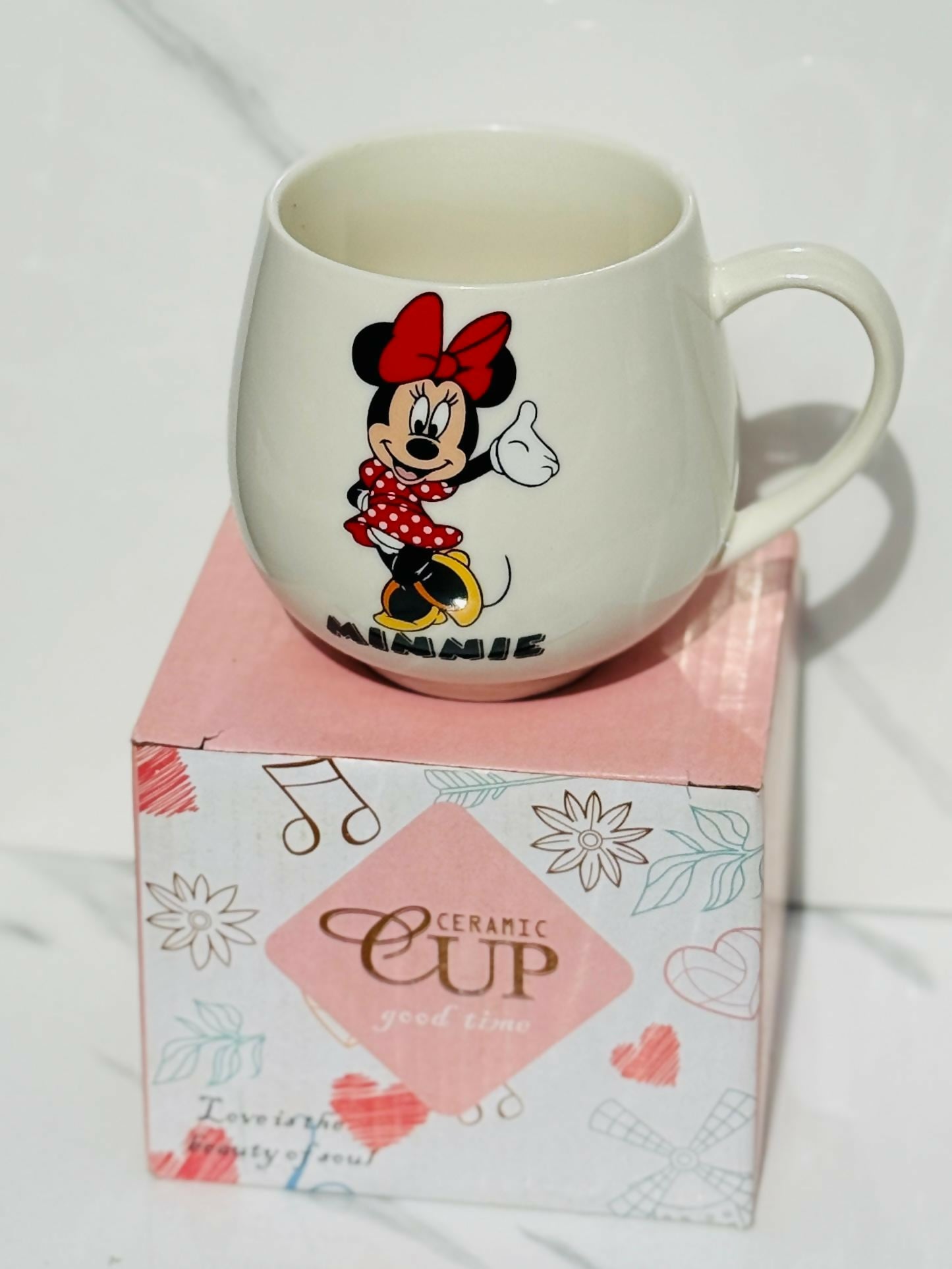 Cute Cartoon Girl Ceramic Coffee Mug – Rounded Designer Cup with Red Bow and Polka Dot Dress Print, Ideal for Kids & Adults