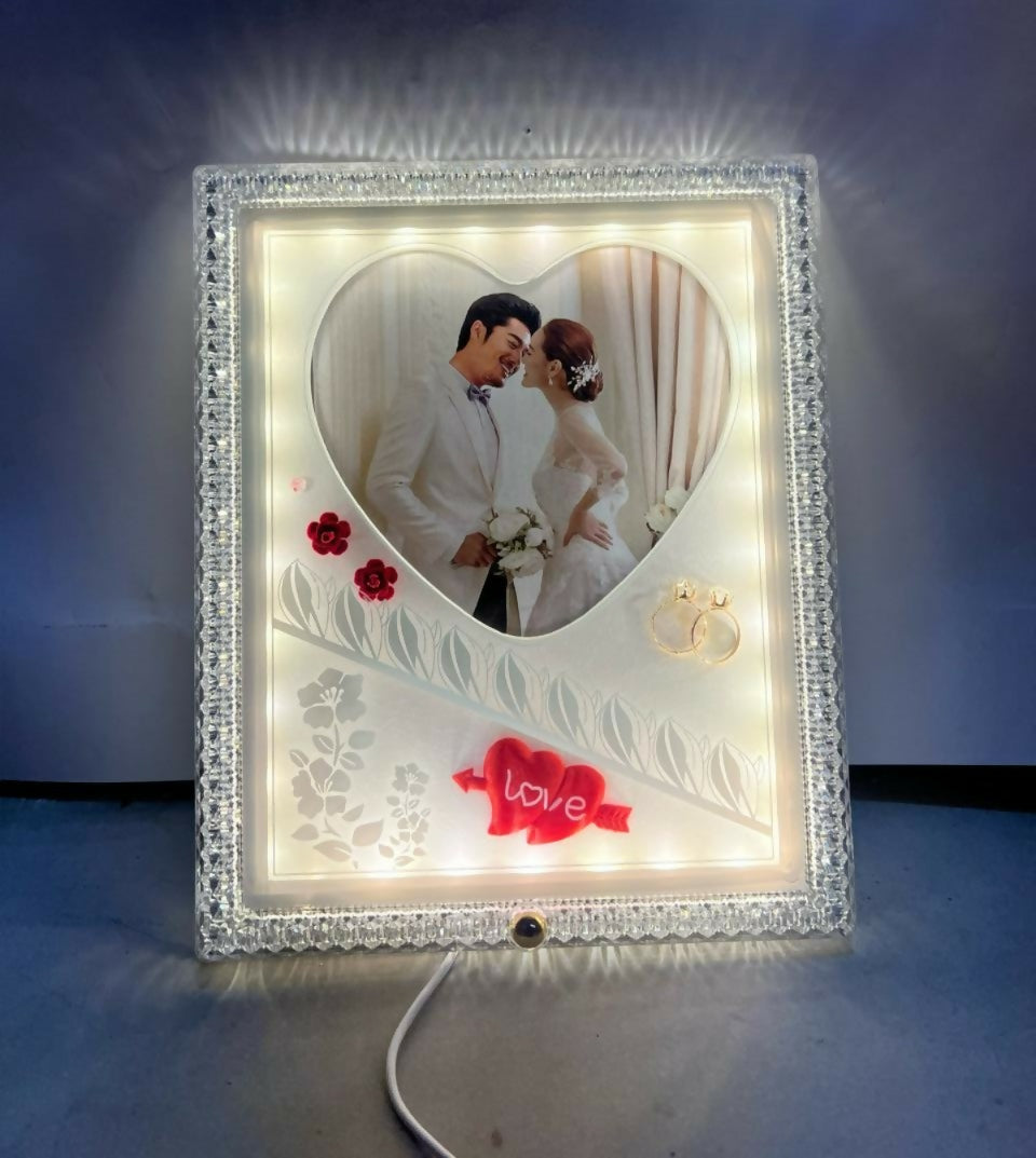 Small Size LED Photo Frame Lamp with Heart Shape & Love Design | Romantic Couple Night Light with Customized Picture | Wedding Anniversary Valentine Gift Decorative Table Lamp