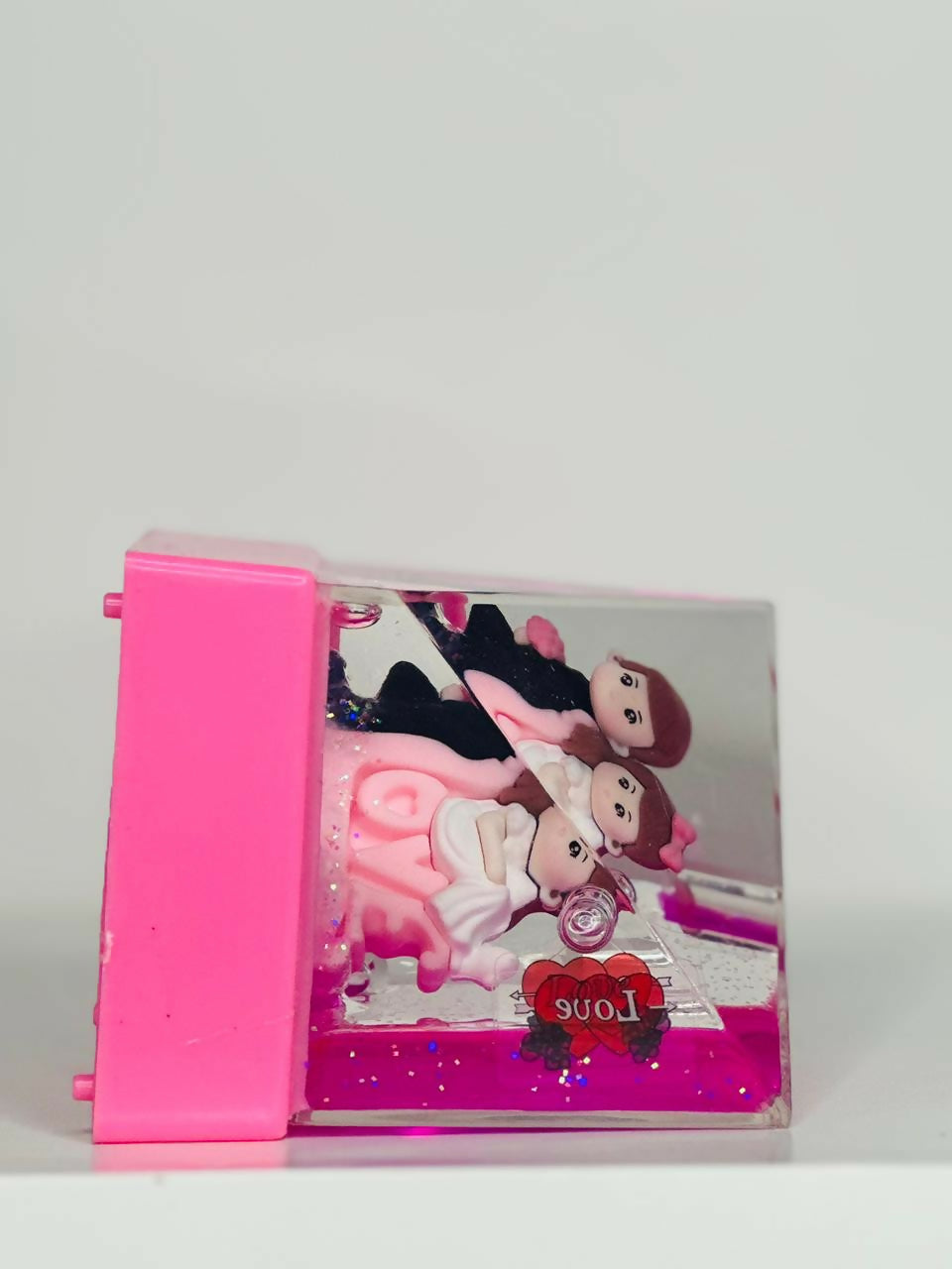 BlushLove Crystal Cube Acrylic Liquid Motion Teddy Love Sign Block | Valentine's Day Gift | Romantic Desk Showpiece | Clear Decorative Display with Floating Glitter