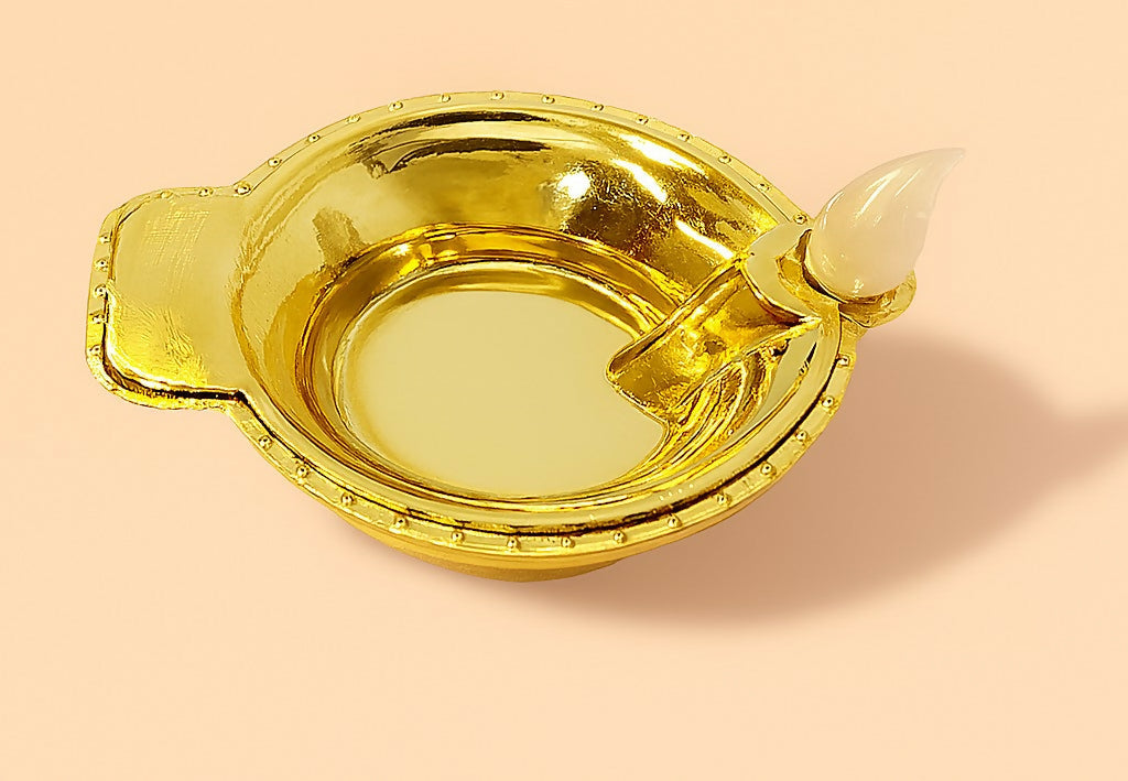 Set of 12 Decorative Golden Metal Diya with Wicks – Traditional Oil Lamp Set for Diwali, Pooja, Festive Decor & Gifting (Reusable Brass-Finish Look)