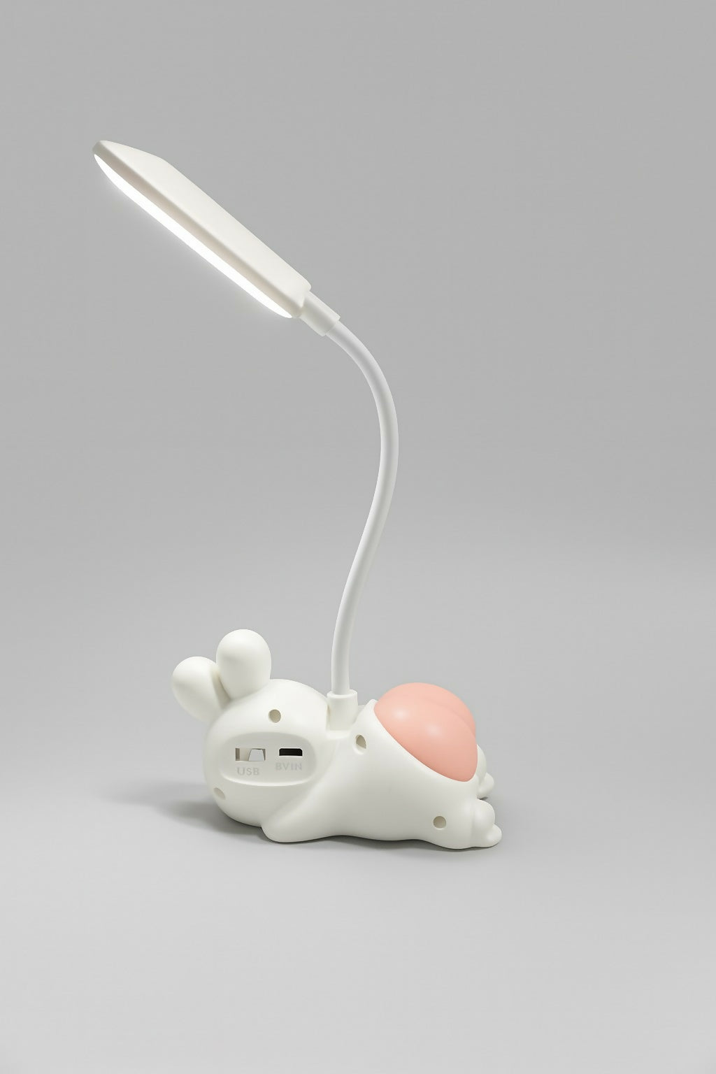 Cute Lying Bunny LED Desk Lamp with Night Light – USB Rechargeable Flexible Gooseneck Eye Protection Study Light for Kids, Bedroom & Study Table Décor
