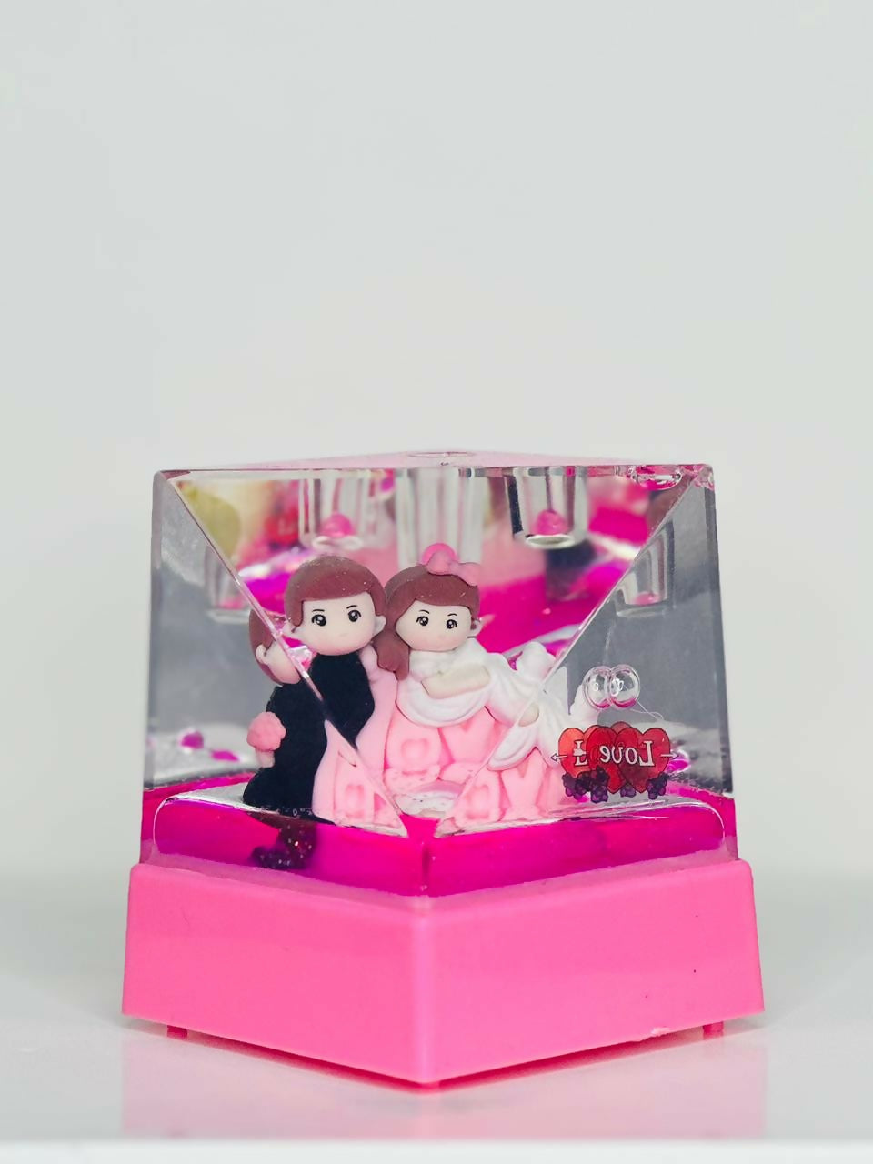 BlushLove Crystal Cube Acrylic Liquid Motion Teddy Love Sign Block | Valentine's Day Gift | Romantic Desk Showpiece | Clear Decorative Display with Floating Glitter