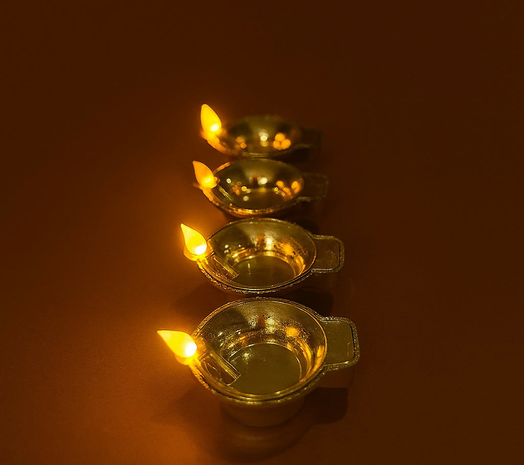 Set of 12 Decorative Golden Metal Diya with Wicks – Traditional Oil Lamp Set for Diwali, Pooja, Festive Decor & Gifting (Reusable Brass-Finish Look)