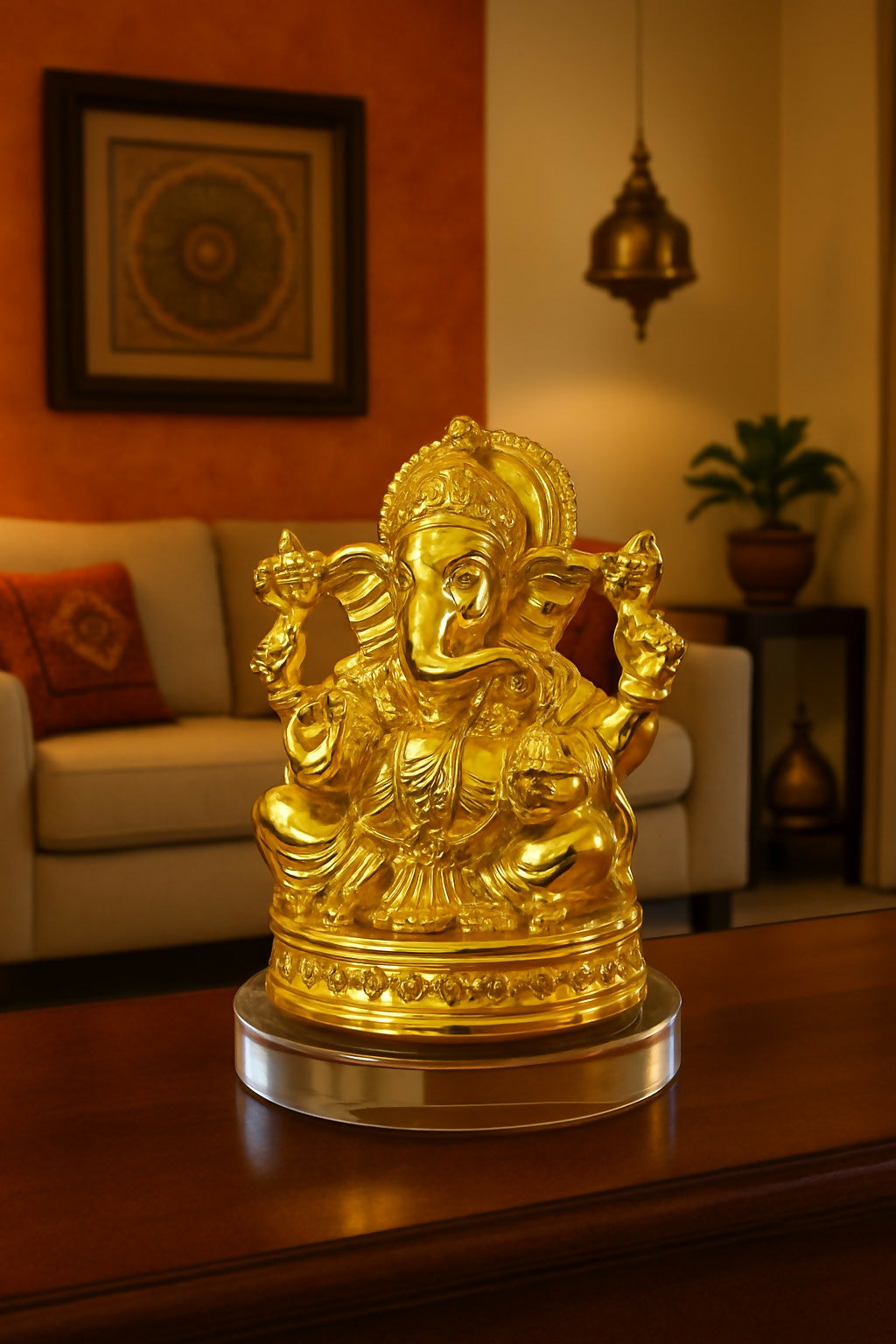 HOME DECOR Golden Lord Ganesha Idol for Home Mandir Decoration – Elegant Ganpati Statue for Pooja Room, Diwali Decor & Auspicious Gifting