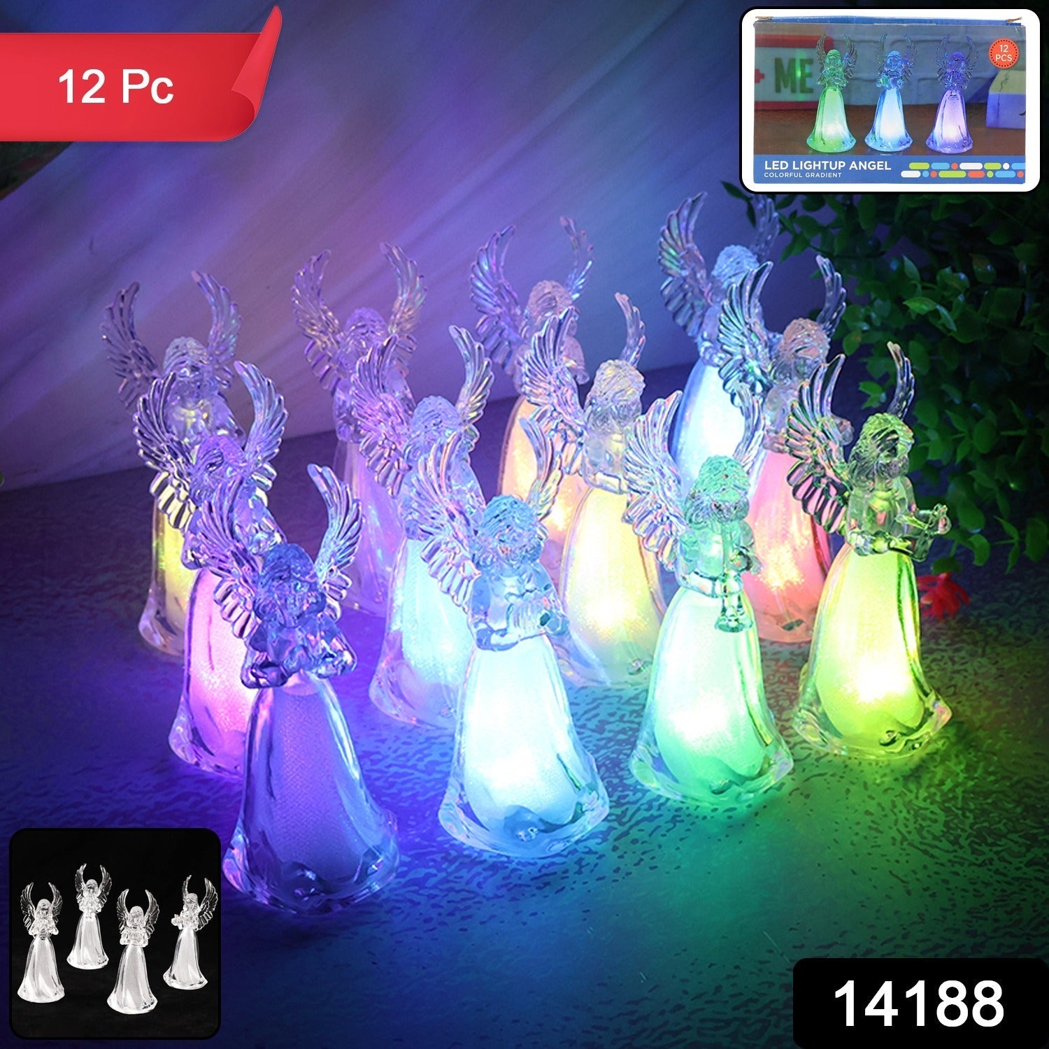 Decorative LED Light-Up Angel Figurines (12 Pc)