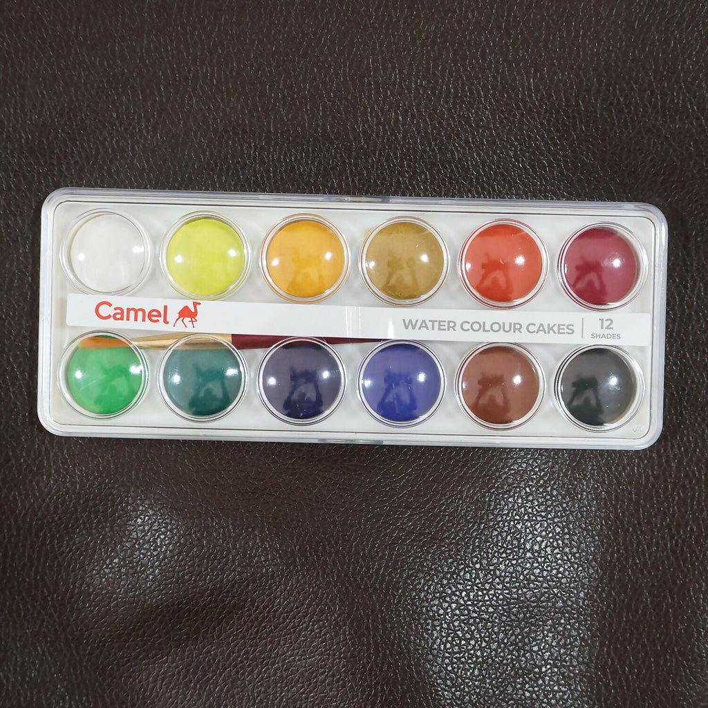 Camel Water Colour Cakes 12 Bright Shades with Free Brush