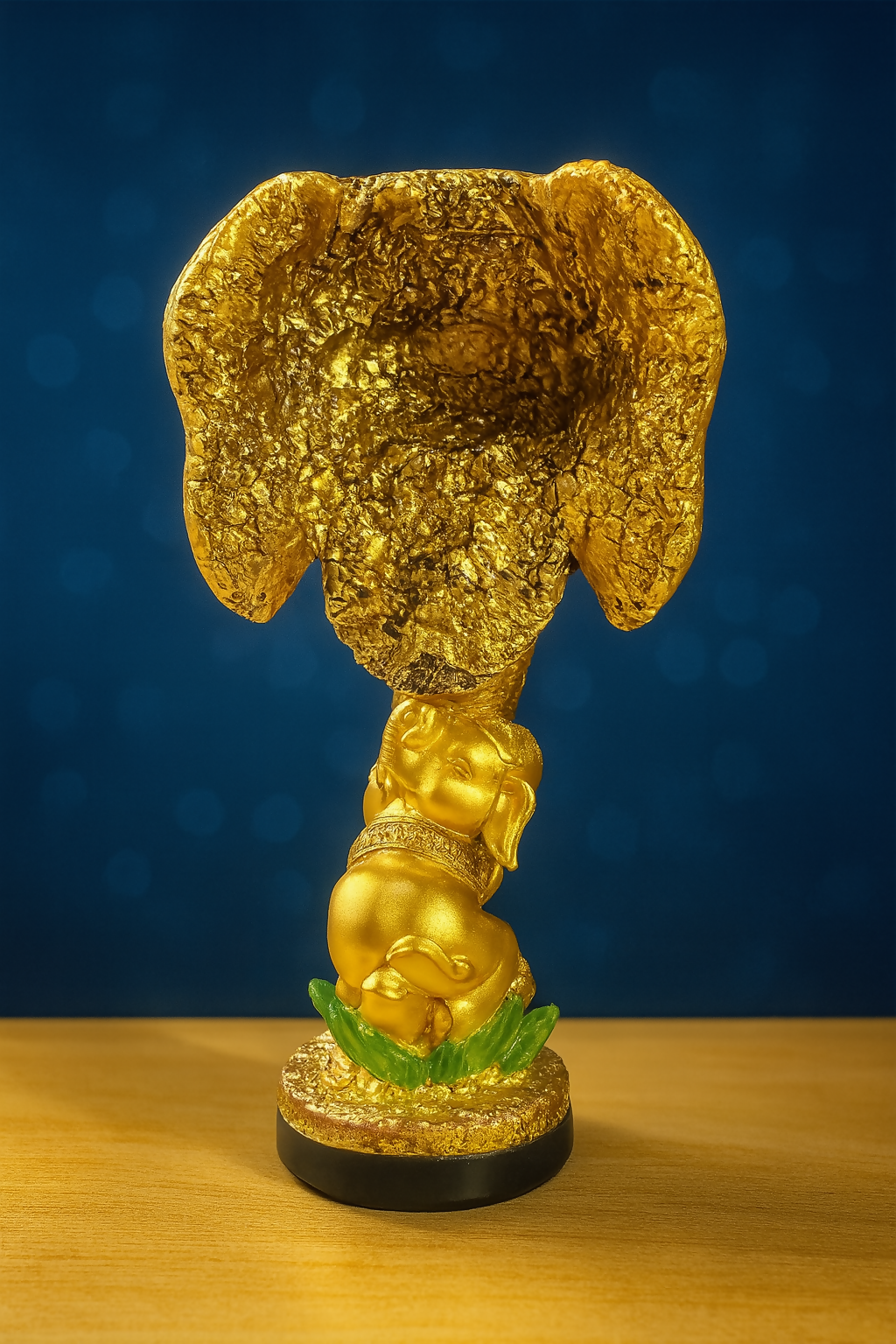 HOME DECOR Handcrafted Golden Lord Ganesha Elephant Head Idol with Baby Elephant Figurine
