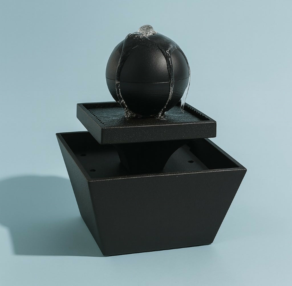 Black Sphere Tier Indoor Tabletop Fountain – Modern Cascading Ball Water Feature for Home, Office & Meditation Decor