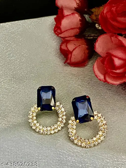 Partywear trending ear studs with Diamond And Red Coloured Stone