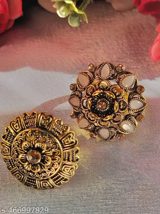 Combo of 2 Weddingwear Gold Plated Traditional FingerRings With Different Colour Stones
