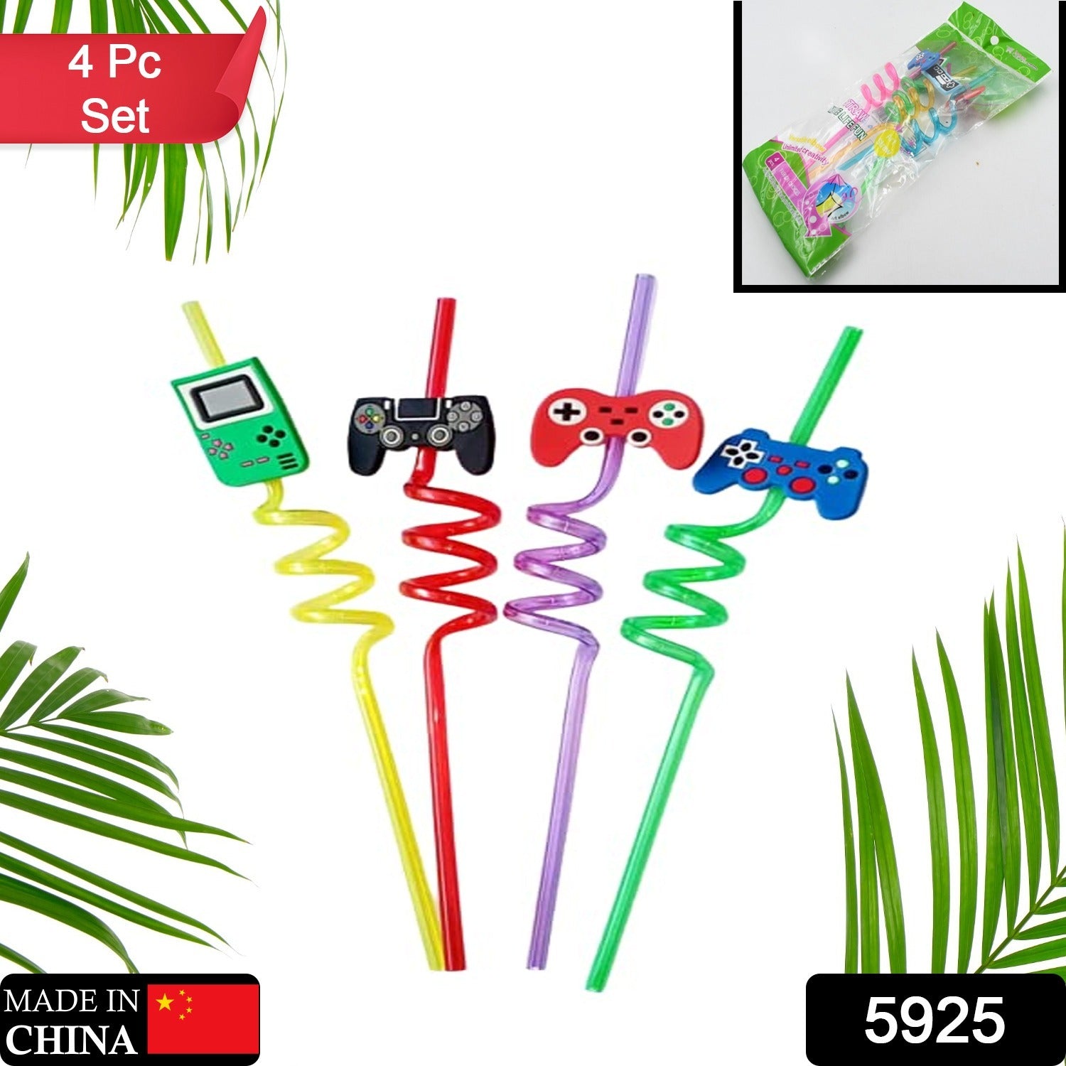 Plastic Straws Reusable Drinking Straws (4 pc Set / Mix design)