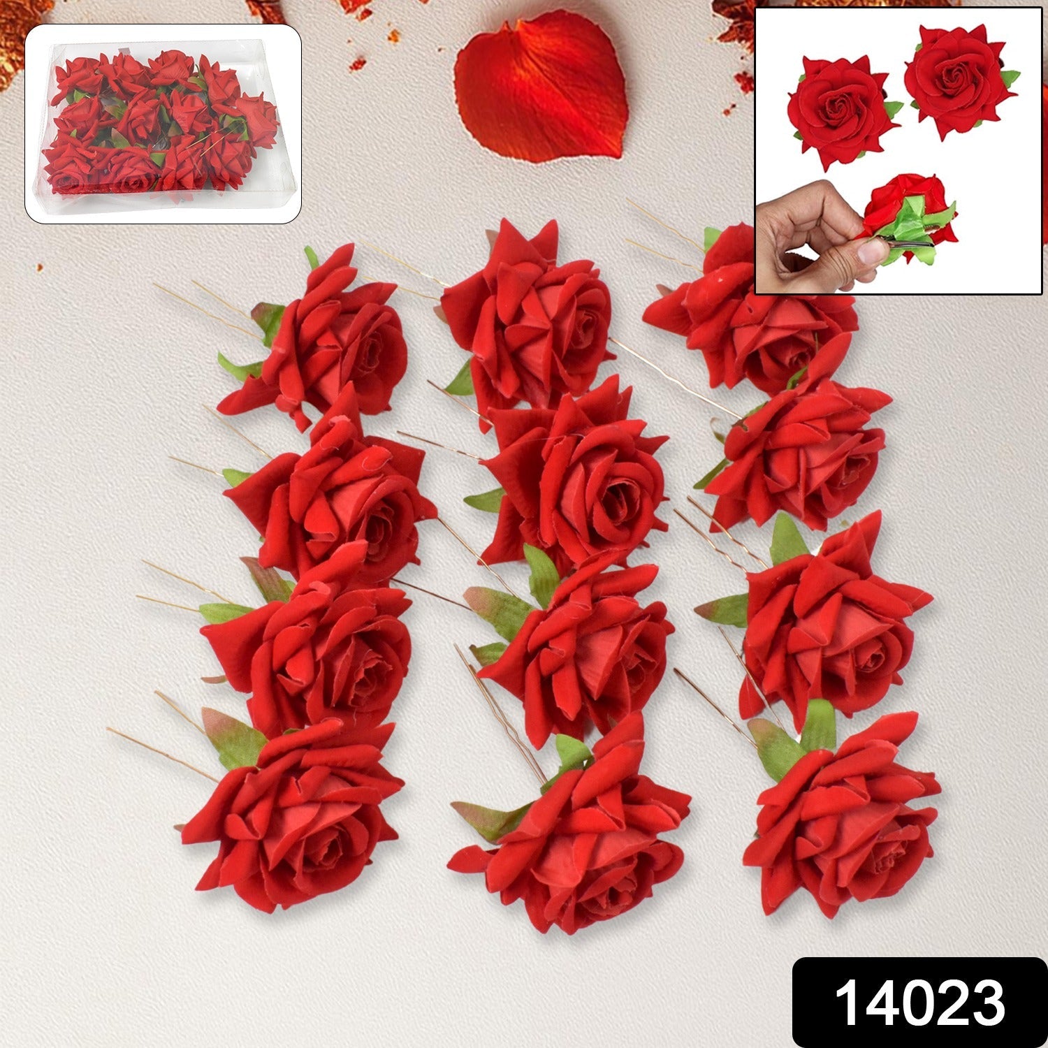 Hair Clip Red Rose Bridal Hair Pins Rose (12 Pcs Set / Red Color Only), Hair accessories