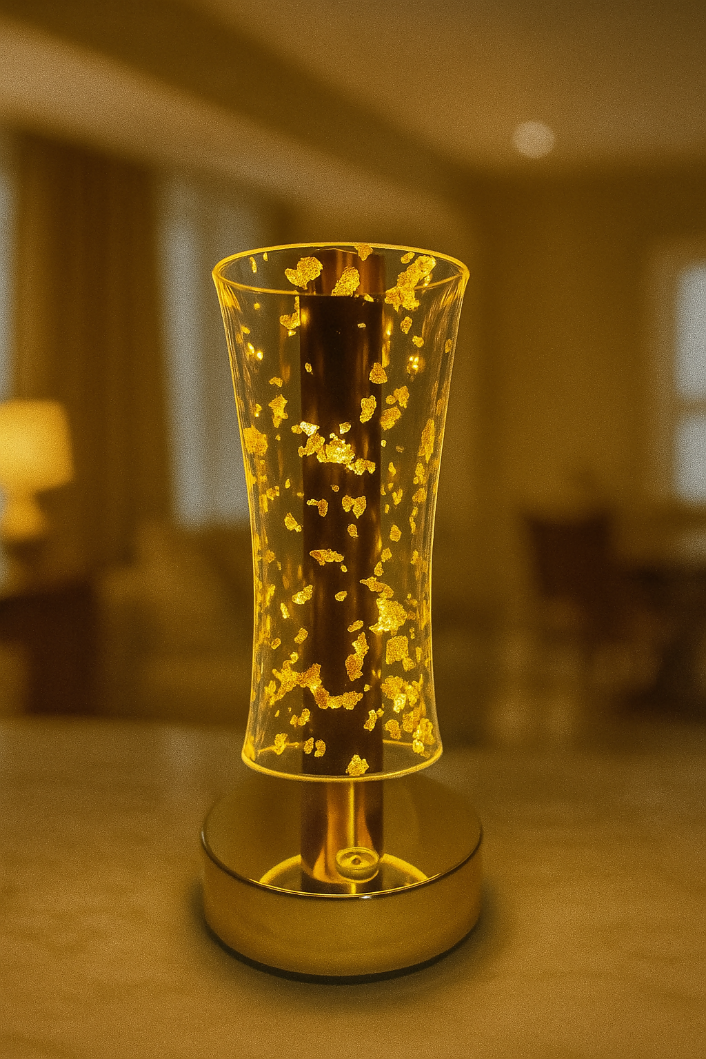 Gold Base LED Table Lamp with 3D Acrylic Hourglass Design – Dimmable Touch Control Bedside Light for Home Décor, Office Desk, or Ambient Lighting