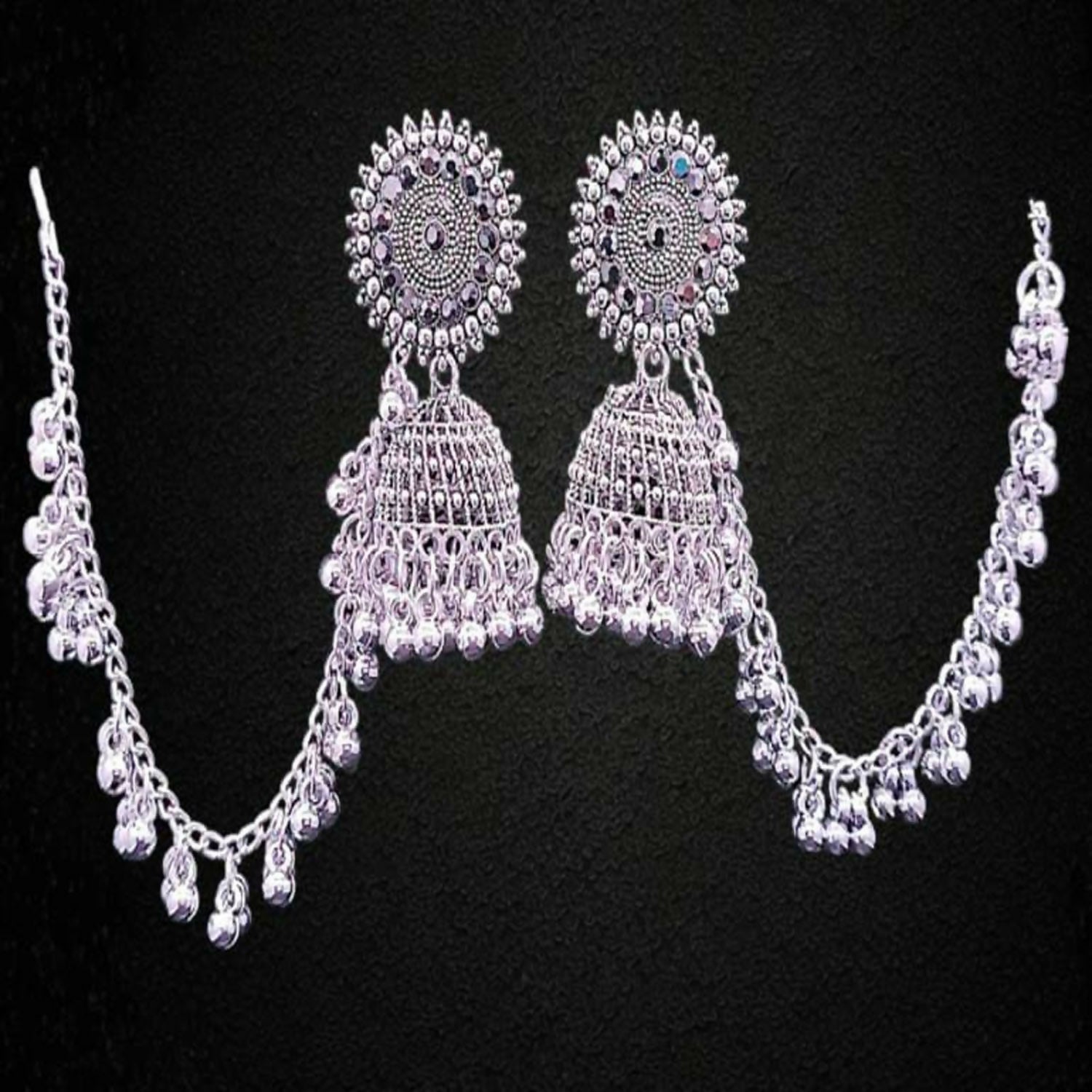 Stylish Fancy Traditional Pearl Jhumka Earrings Navaratri Special Earrings Jhumka With Hair Chain For Women