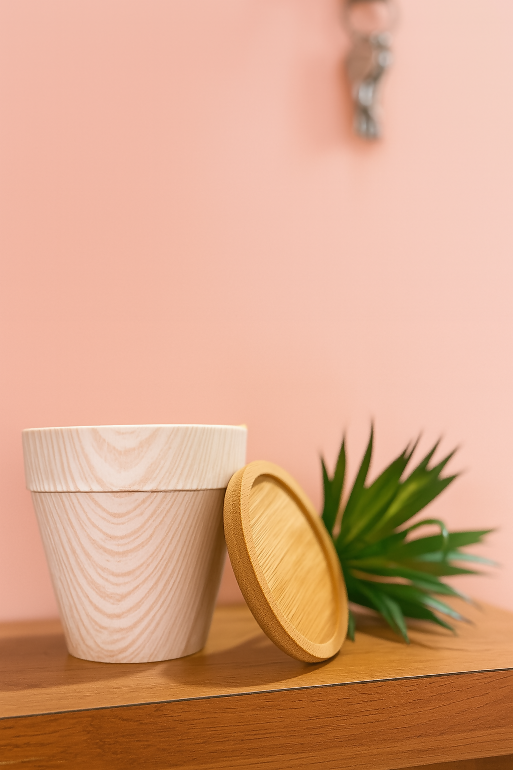 Artificial Aloe Vera Succulent Plant in Light Wooden Texture Pot with Bamboo Base – Faux Green Plant for Home, Office, Boho Decor, Desk & Shelf Styling