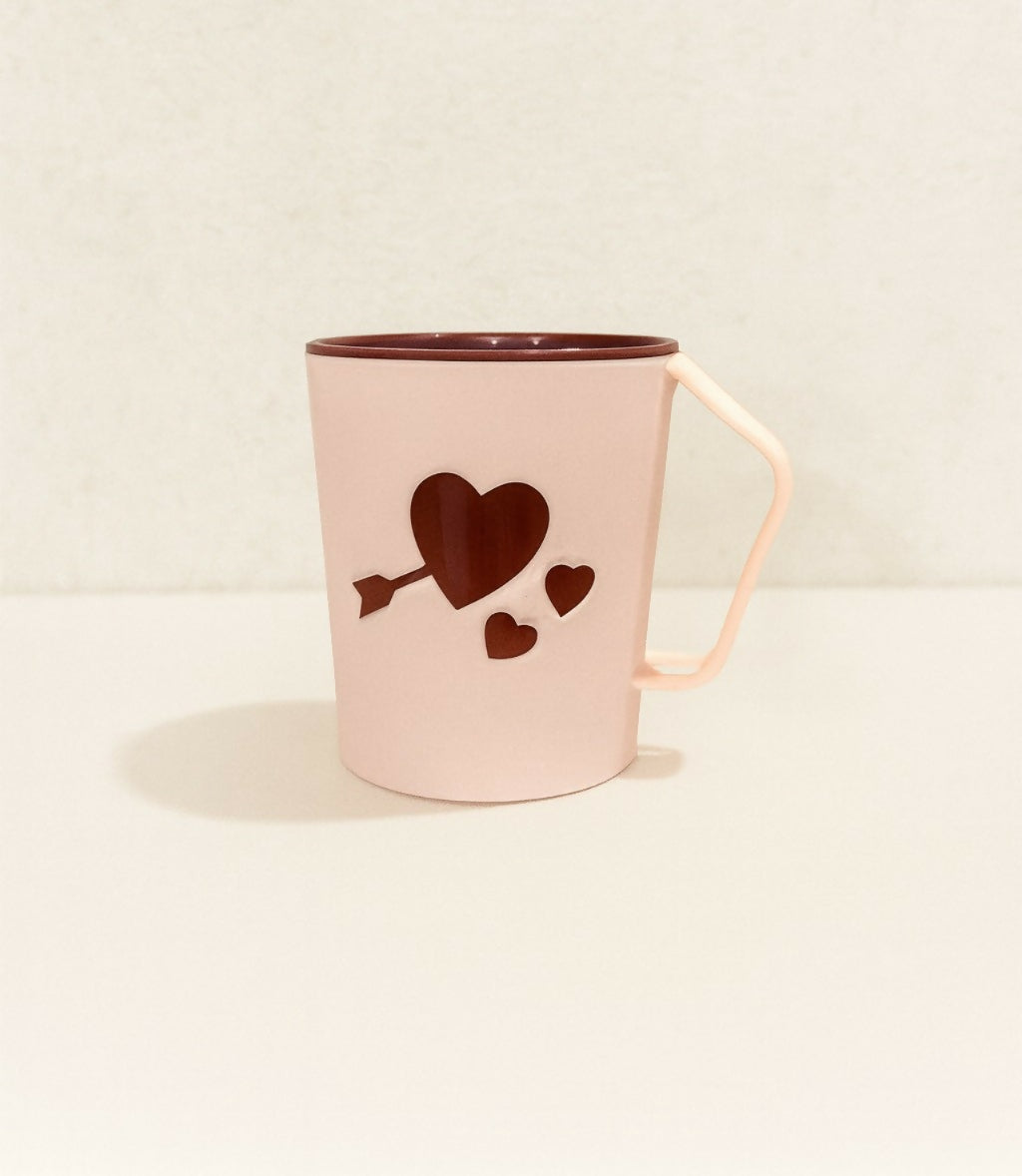 Cute Pink Coffee Mug with Heart & Arrow Design | Stylish Lightweight Cup for Tea, Coffee, Milk & Beverages | Romantic Gift for Couples, Friends & Kids