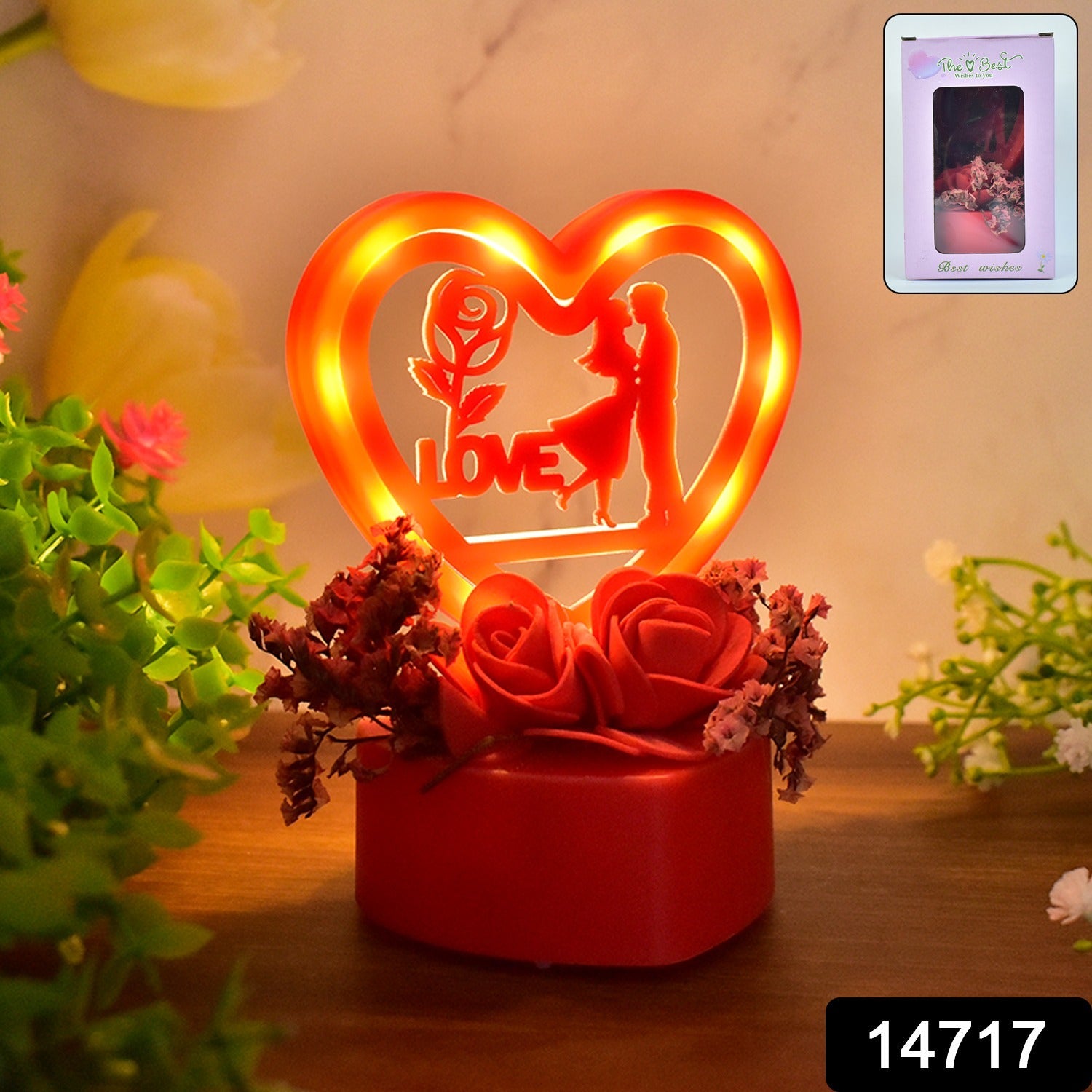 Romantic Heart-Shaped Love Couple Decorative Showpiece with Rose Base (1 Pc)