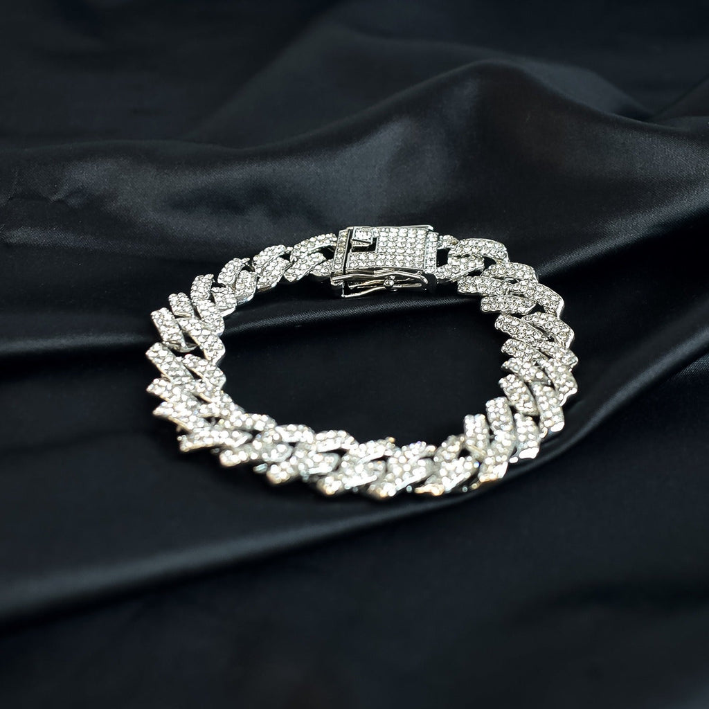 Diamond-Cut Cuban Link  Bracelet for Men Women Full Cubic Zirconia Iced Out Curb Chain  Bracelet Bling Hip Hop Jewellery