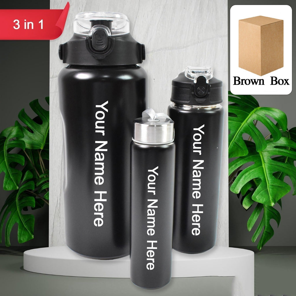 Customized / Personalized 3 In 1 Stainless Steel Insulated Water Bottle, Double Wall Vacuum (3 Pcs Set / Different Size)