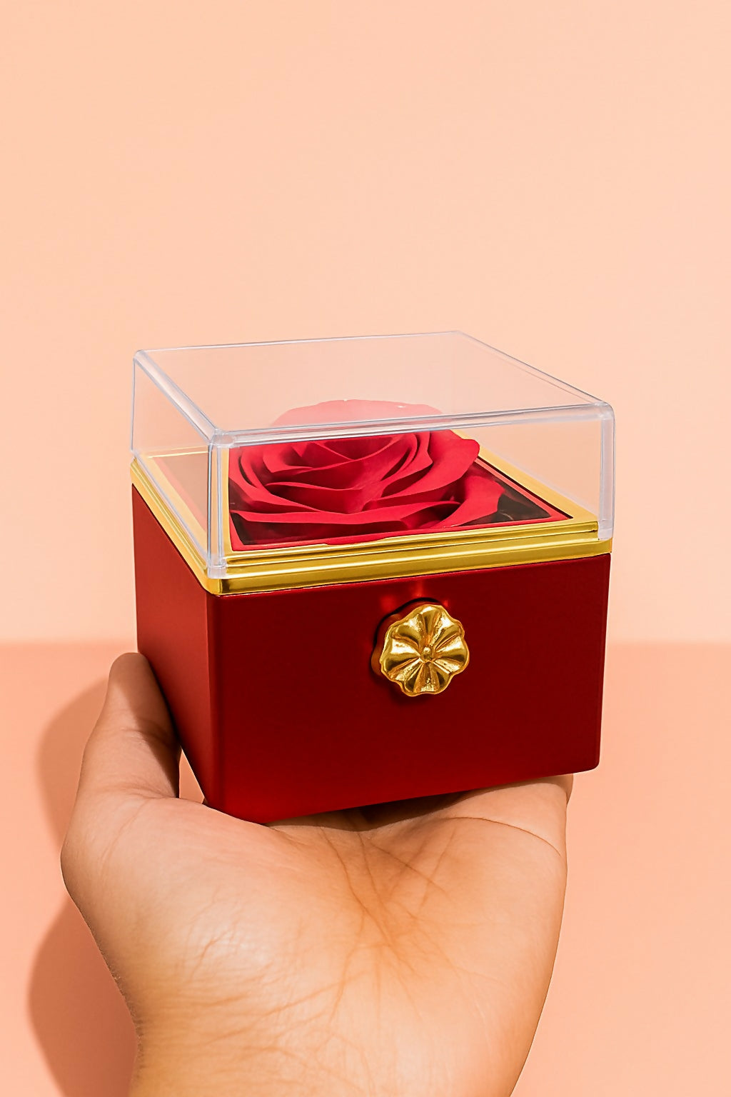 Luxury Red Rose Jewelry Gift Box with Hidden Drawer | Romantic Jewelry Storage Box with Artificial Rose & Transparent Lid | Perfect for Rings, Necklaces, Earrings | Wedding, Anniversary, Valentine’s Day Gift