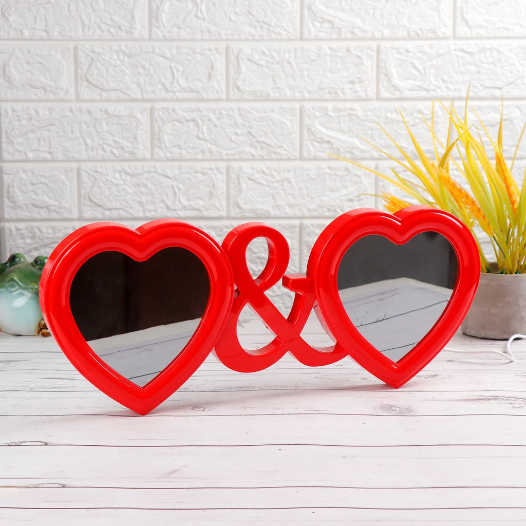 LoveBond Heart & Heart LED Mirror – Romantic Couple Table Décor Romantic Hearts LED Magic Mirror Photo Frame