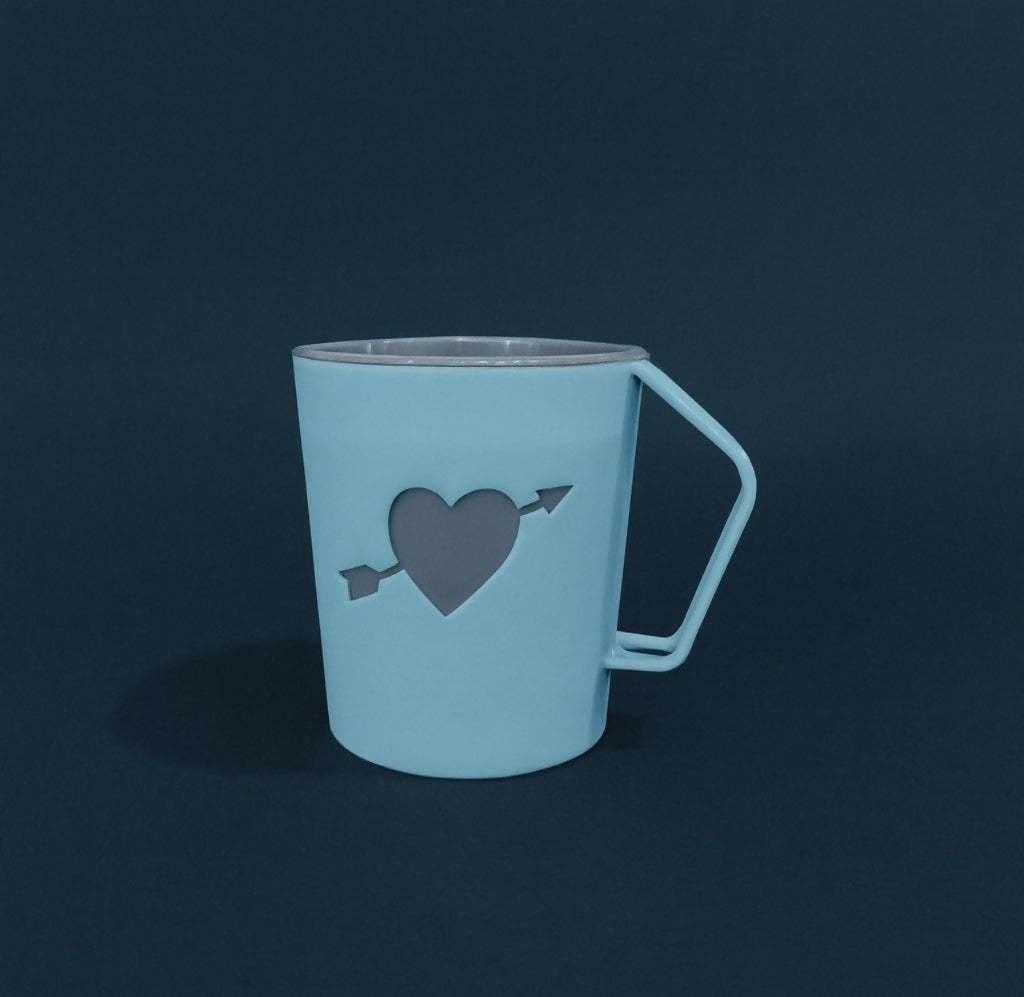 Stylish Blue Coffee Mug with Cutout Heart Design | Lightweight Modern Cup for Tea, Coffee, Milk & Beverages | Cute Love-Themed Gift for Couples, Friends, Kids & Everyday Use