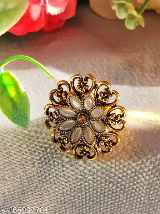 Combo of 2 Weddingwear Gold Plated Traditional FingerRings With Different Colour Stones