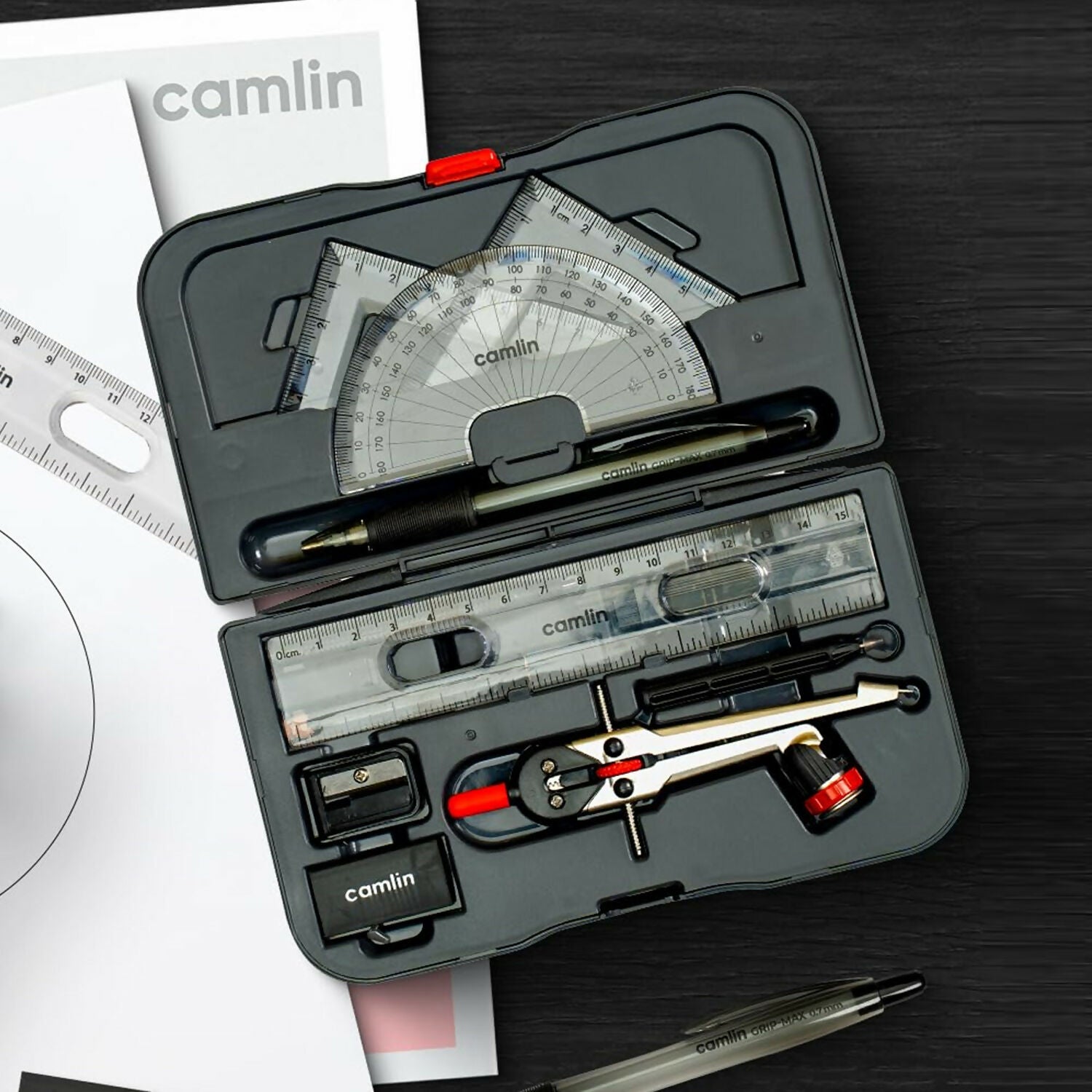 Camlin Scholar Pro Geometry Box – 12-Piece Maths Drawing Instruments Set