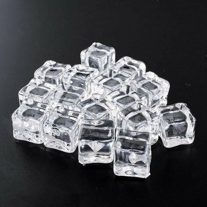 Clear Acrylic Ice Cube Replicas – Realistic Fake Ice Cubes for Photography, Display & Decor
