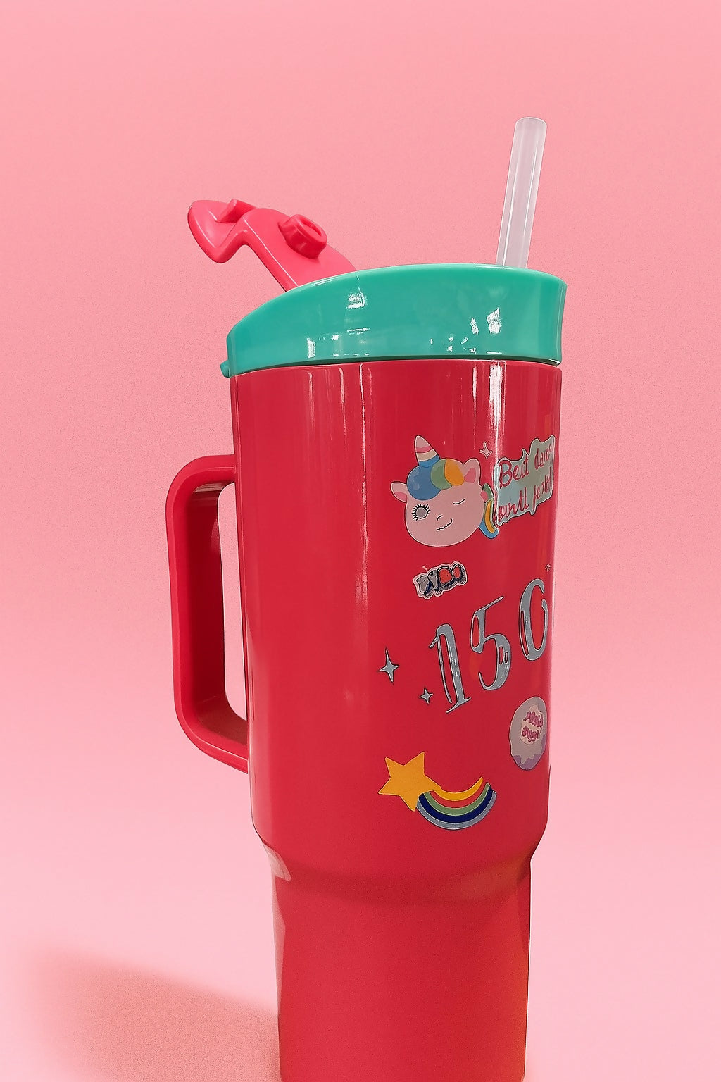 Set of 3 Cute Cartoon Water Bottles for Kids – Leak-Proof Plastic Sipper & Tumbler Bottles with Flip Lid and Unicorn Prints (1500ml, 800ml, 500ml)