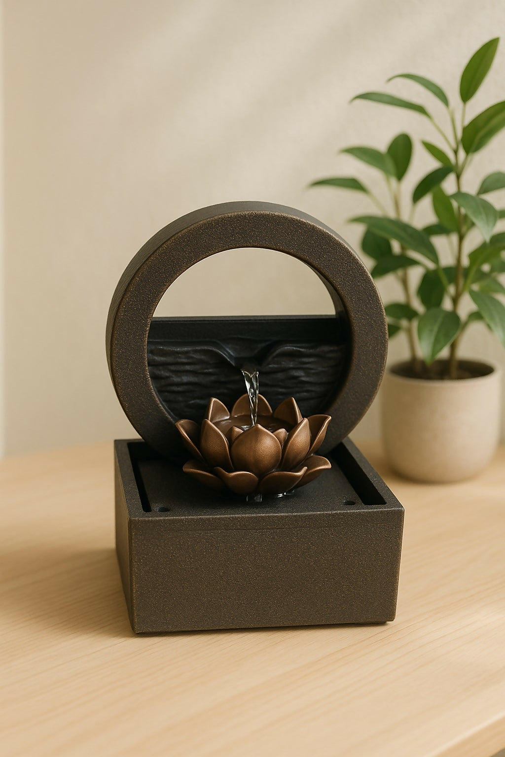 Lotus Ring Indoor Tabletop Fountain with LED Light – Feng Shui Inspired Water Feature for Meditation, Home & Office Decor
