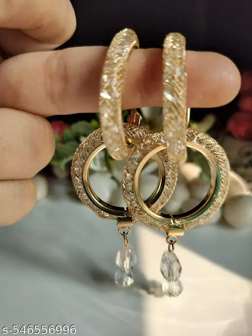 Goldplated Partywear two way wear long Hoop Earrings