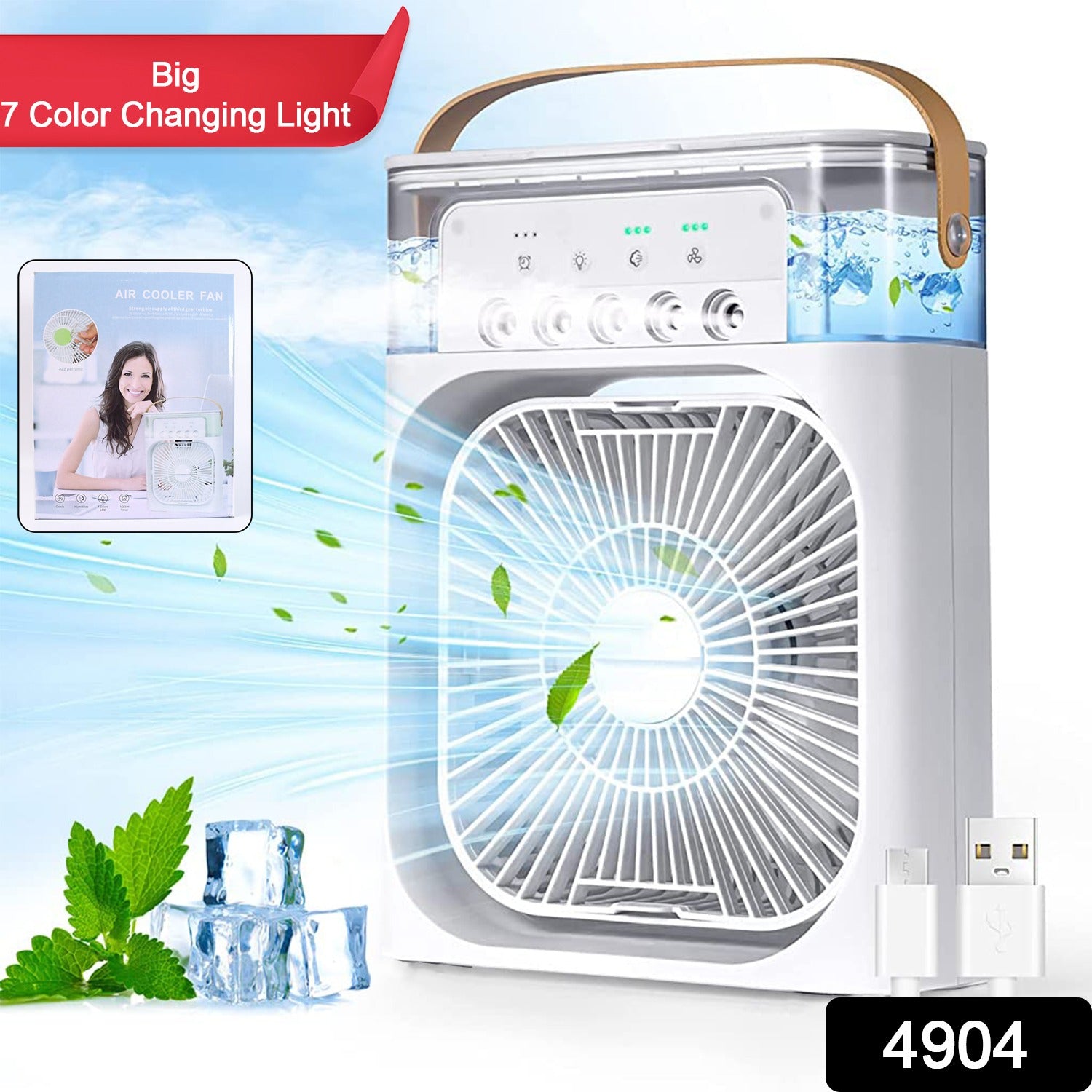 Portable Air Cooler Fan with 7-Color Light – Personal AC Fan