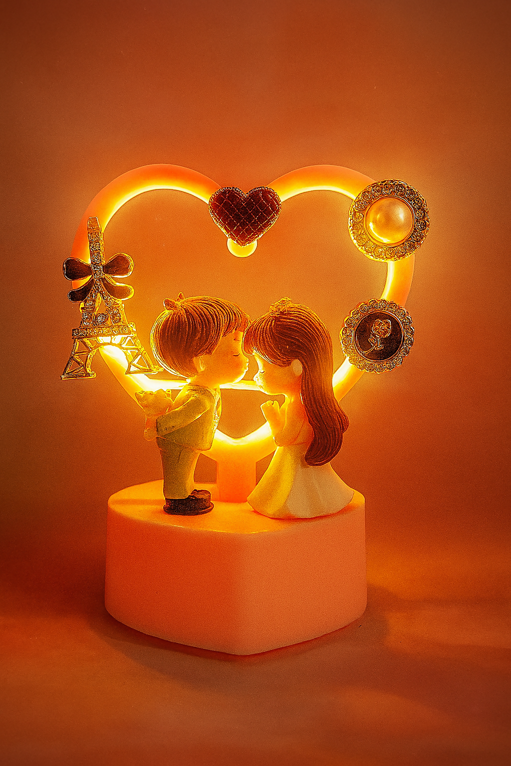 Romantic LED Couple Showpiece with Heart Frame and Crystal Charms | Wedding Anniversary Gift | Love Couple Figurine Night Lamp for Home Decor