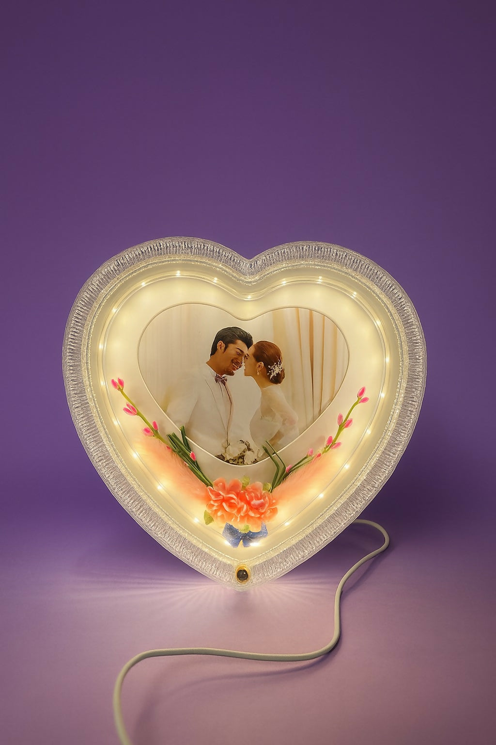 Heart Shape LED Photo Frame Lamp | Romantic Night Light with Customized Picture | Decorative Table Lamp for Bedroom, Couple Gift, Wedding, Anniversary & Valentine’s Day Special Present