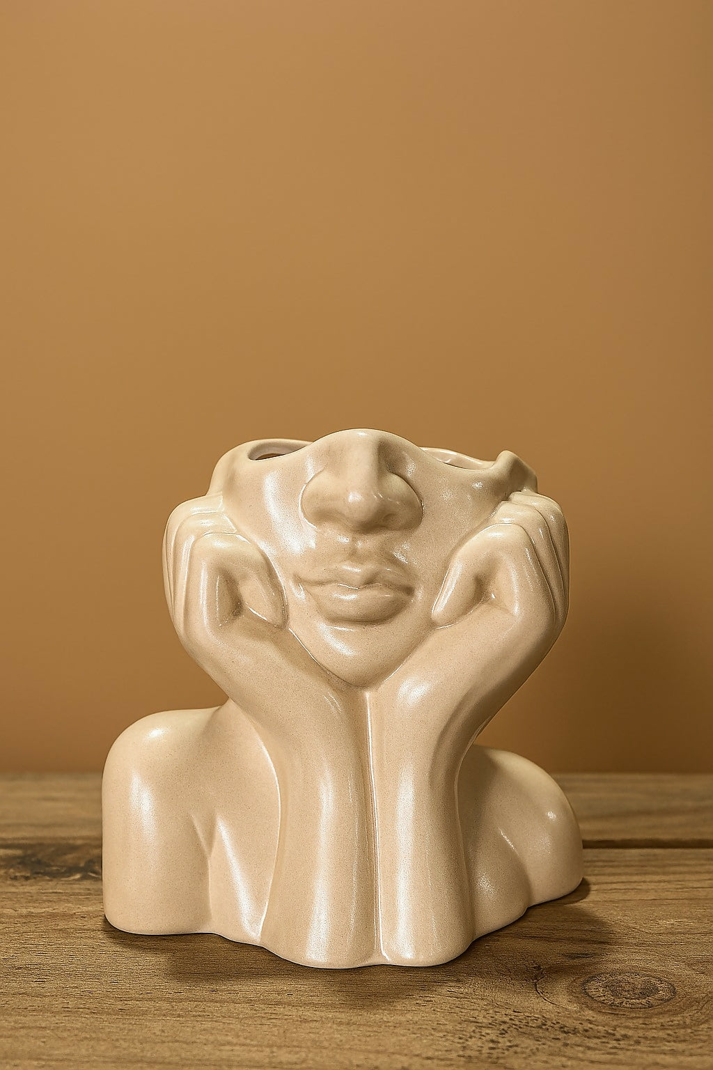 HOME DECOR Elegant Beige Face Planter Pot – Artistic Resin Female Head and Hands Sculpture Planter for Succulents, Cactus, and Flowers – Premium Abstract Home Decor Vase for Tabletop, Shelf, or Gift Use