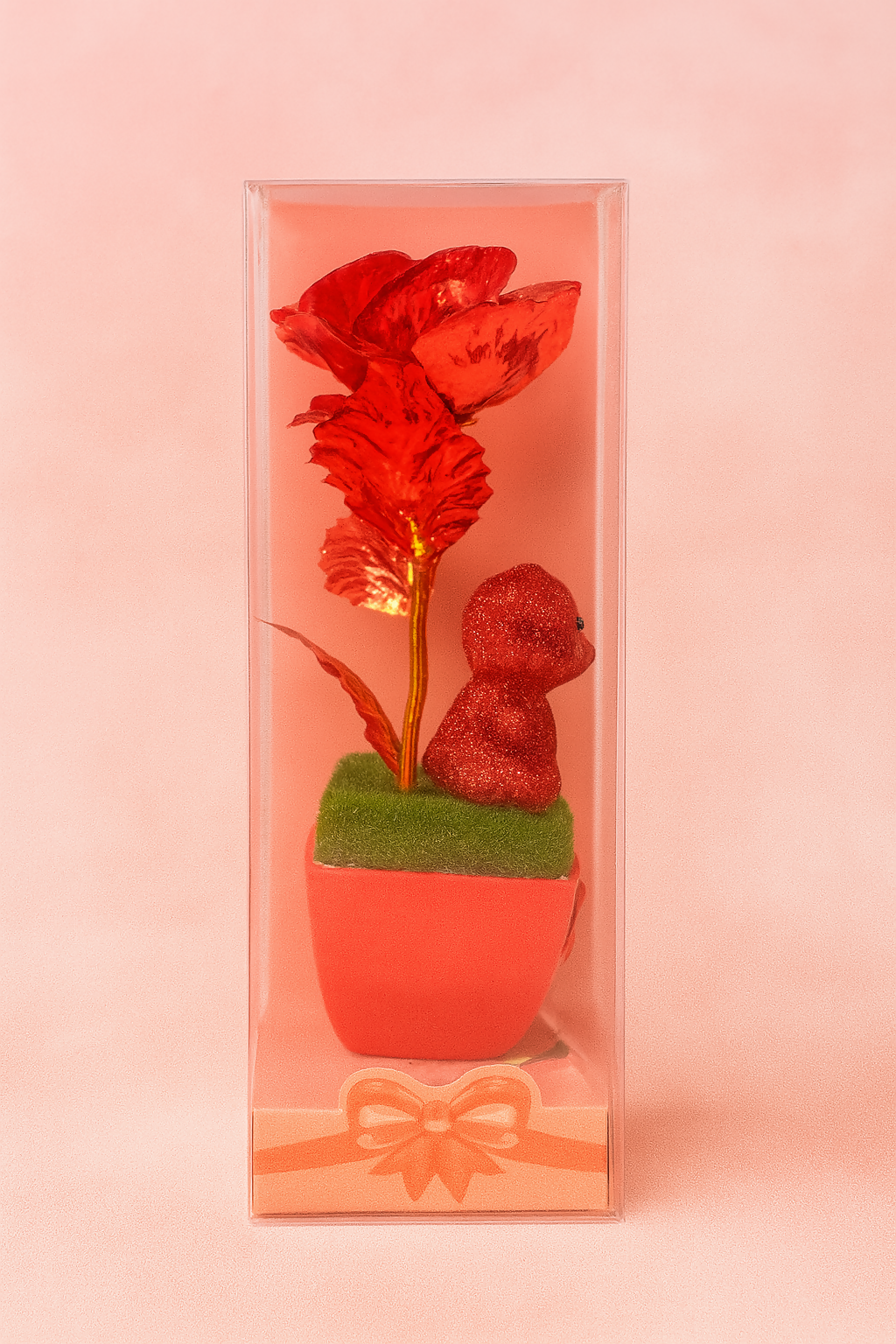 Set of 10 Decorative Golden Rose with Teddy Bear in Gift Box – Valentine’s Day, Anniversary, Romantic Return Gift – Cute Glitter Love Showpiece for Table & Shelf Décor