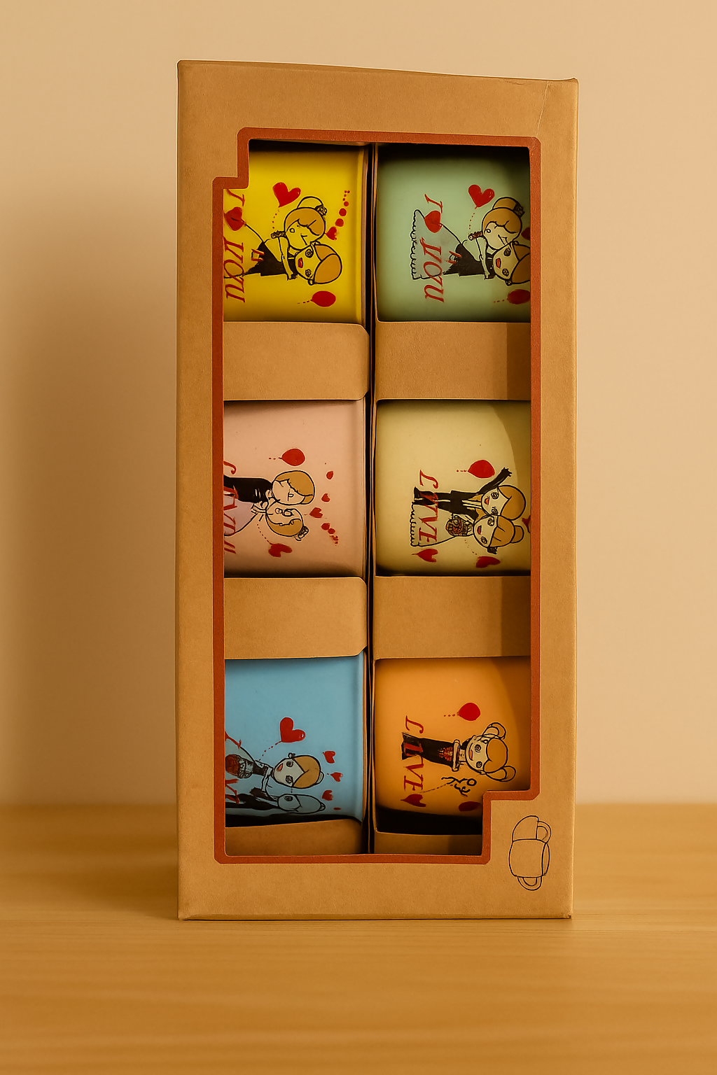 Set of 6 Colorful Romantic Couple Ceramic Coffee Mugs – Cute Printed Love-Themed Tea Cups with Cartoon Boy & Girl Designs – Ideal for Gifting on Valentine’s Day, Anniversary, or for Couples, Friends & Family