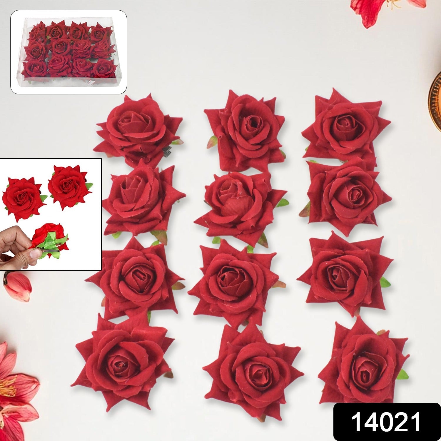 Flower Rose Hair Pin / Clip Velvet Flower Design (12 pcs Set / Red Color Only), Hair accessories
