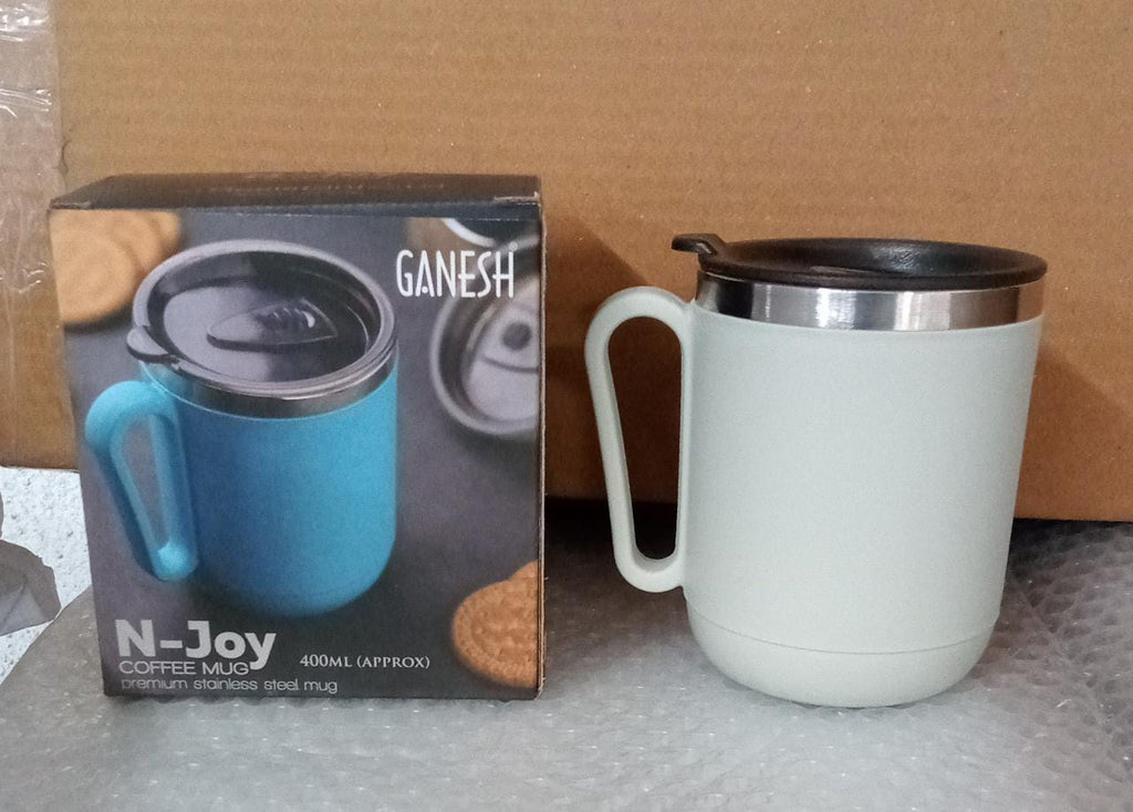 Customize Ganesh Premium Stainless Steel Coffee Mug with heat resistant mug lid. Approx 400Ml mug.