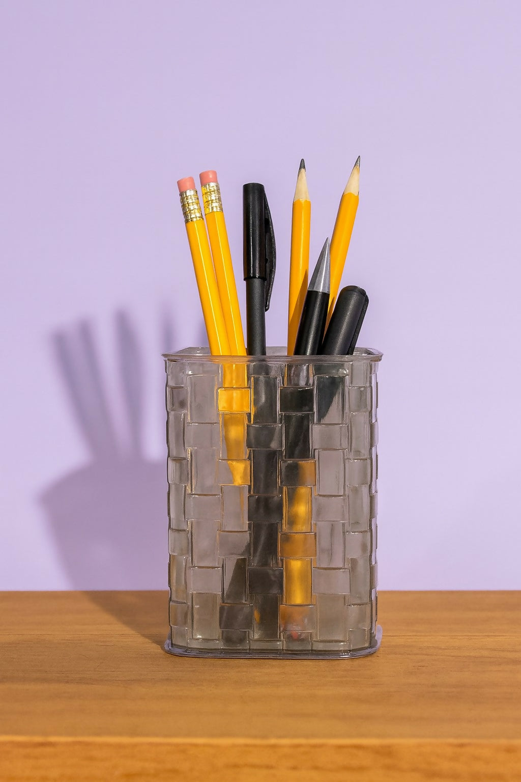 Clear Glass Pen Holder with Decorative Bow | Stylish Desk Organizer for Pencils, Pens, Brushes & Office Supplies | Modern Stationery Holder for Home, Office, Kids’ Study Table & Gift Use
