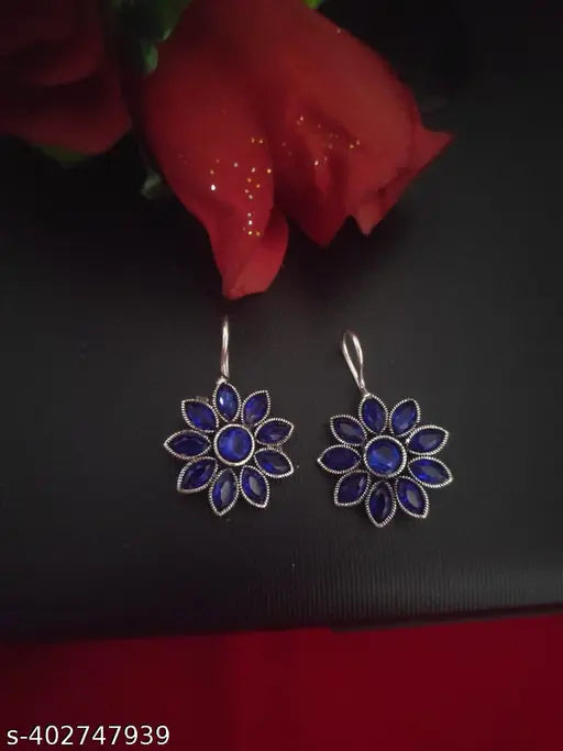 Fancy Oxidised Silver Flower Design Earrings (Pack of 3)