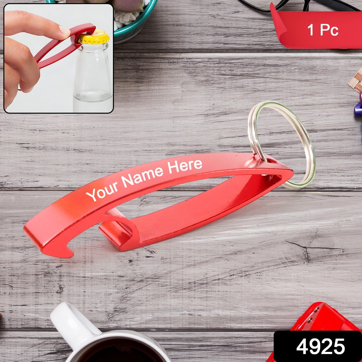 Customized 2 in 1 Compact Metal Bottle Opener with Keyring (1 Pc)