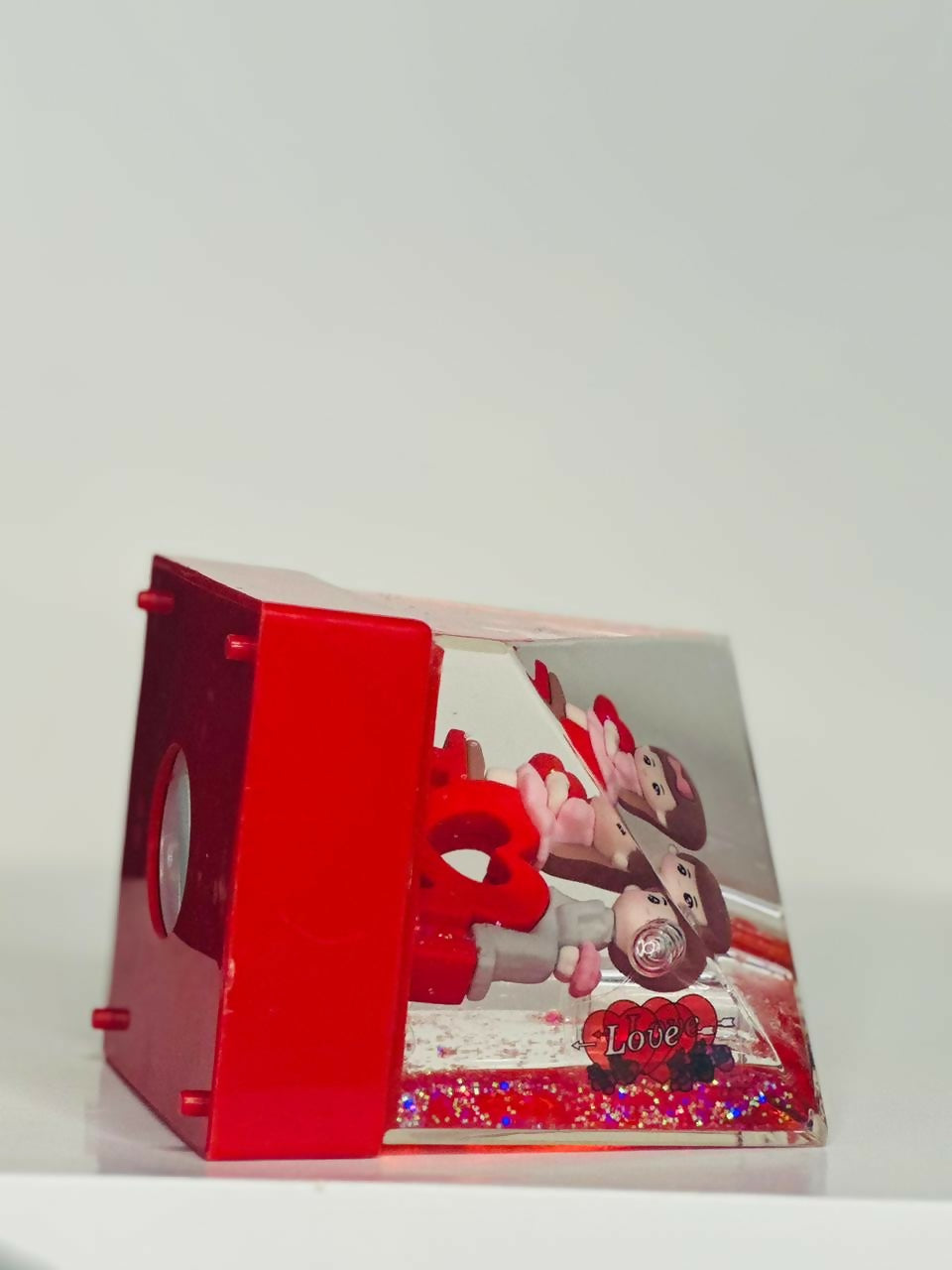 RubyHeart Crystal Cube Acrylic Liquid Motion Teddy Love Sign Block | Valentine's Day Gift | Romantic Desk Showpiece | Clear Decorative Display with Floating Glitter